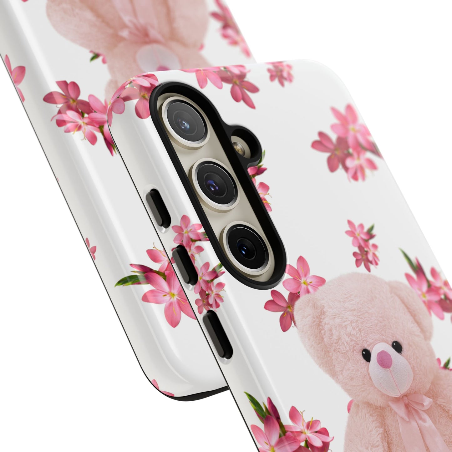 Cute Teddy Bear Phone Case, Floral Phone Cover, Gift for Kids, Teenagers, Birthday, Cute Accessories, Tough Cases