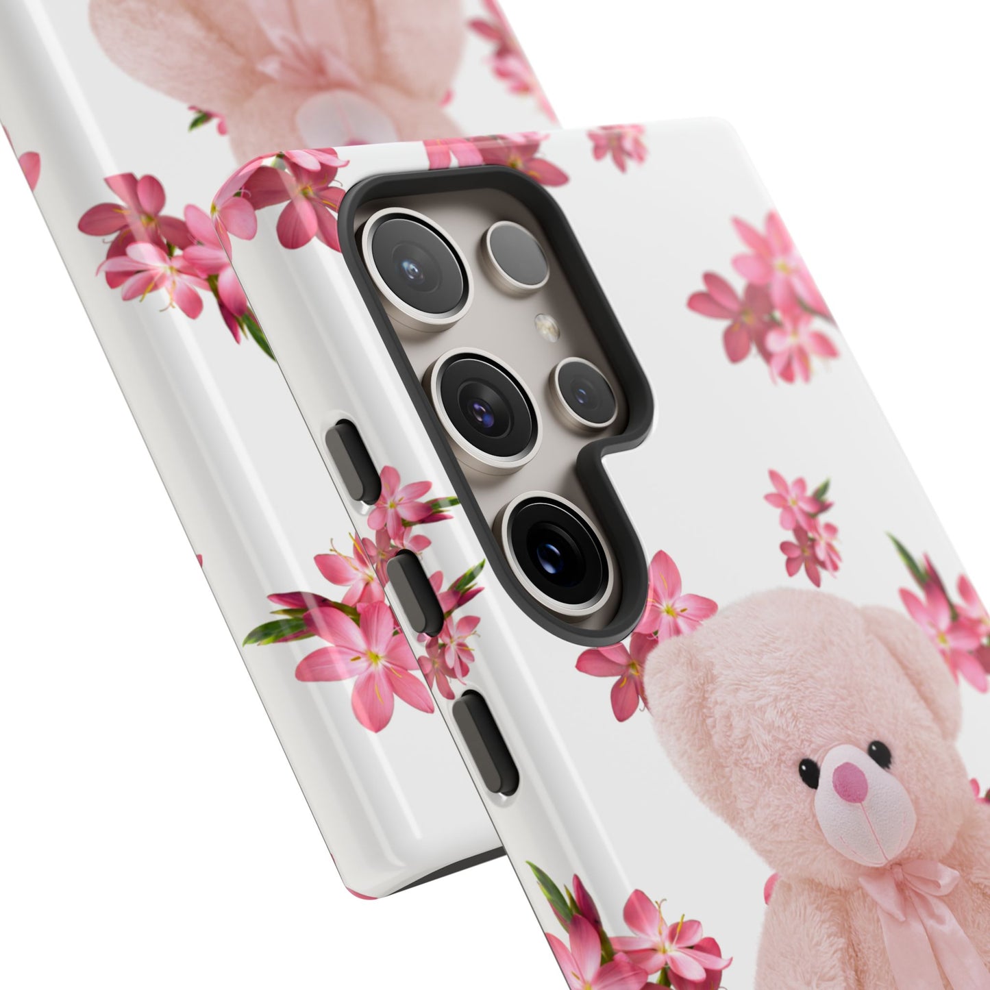 Cute Teddy Bear Phone Case, Floral Phone Cover, Gift for Kids, Teenagers, Birthday, Cute Accessories, Tough Cases