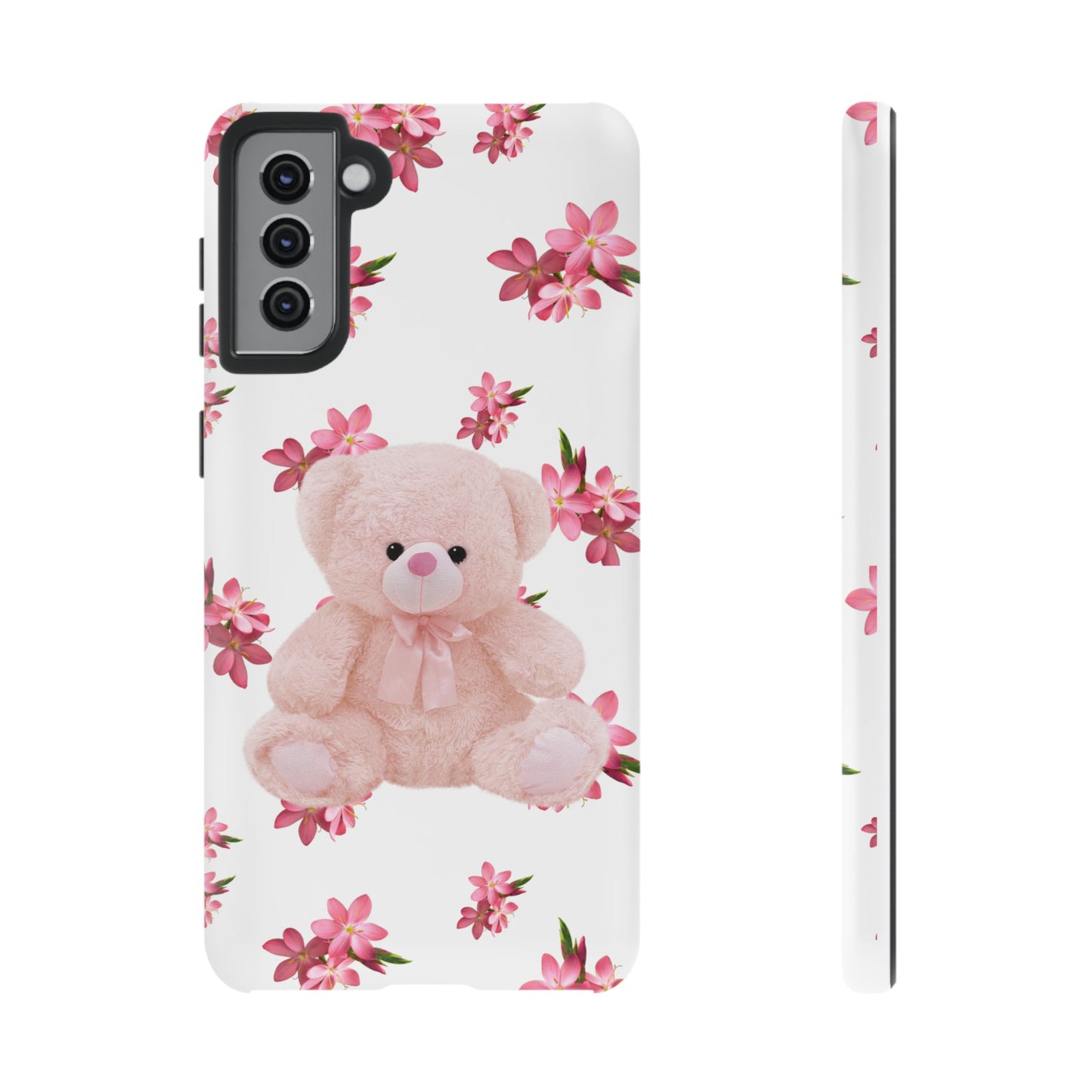 Cute Teddy Bear Phone Case, Floral Phone Cover, Gift for Kids, Teenagers, Birthday, Cute Accessories, Tough Cases