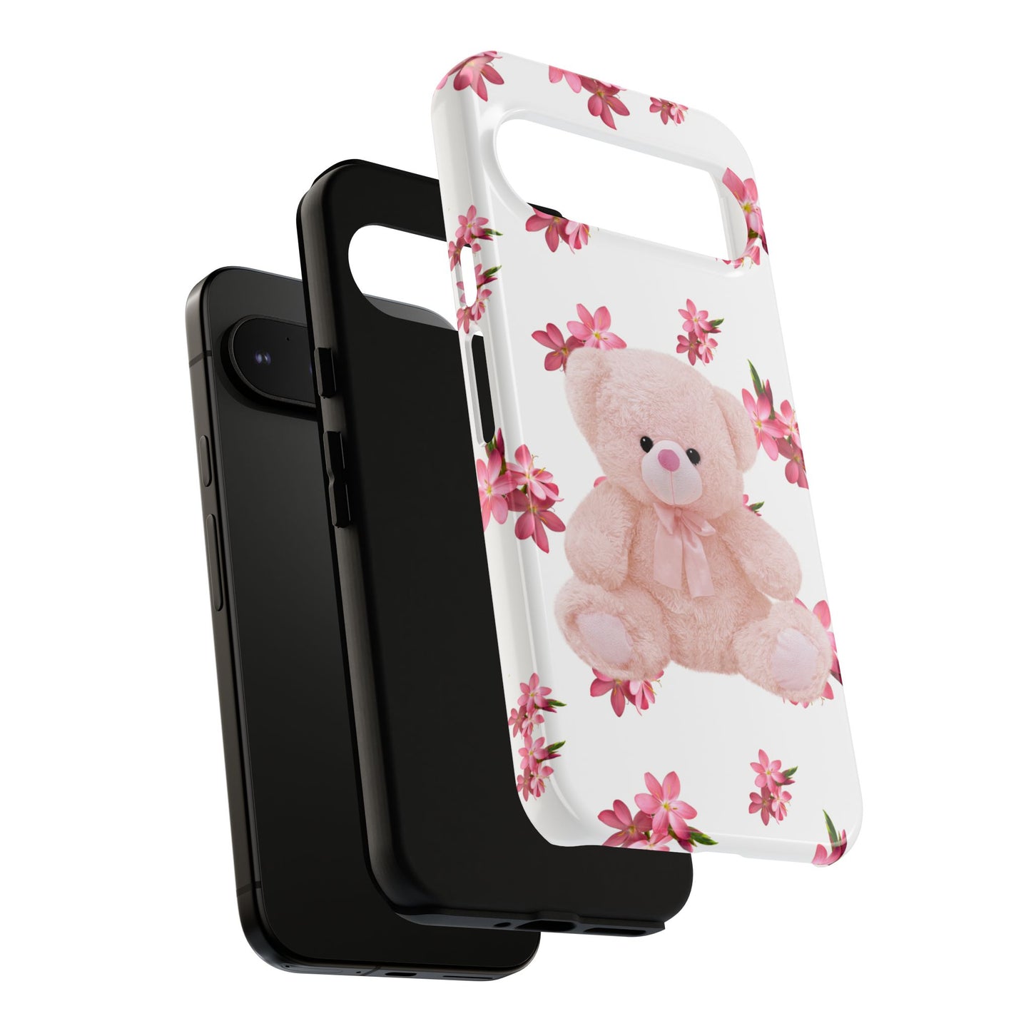 Cute Teddy Bear Phone Case, Floral Phone Cover, Gift for Kids, Teenagers, Birthday, Cute Accessories, Tough Cases