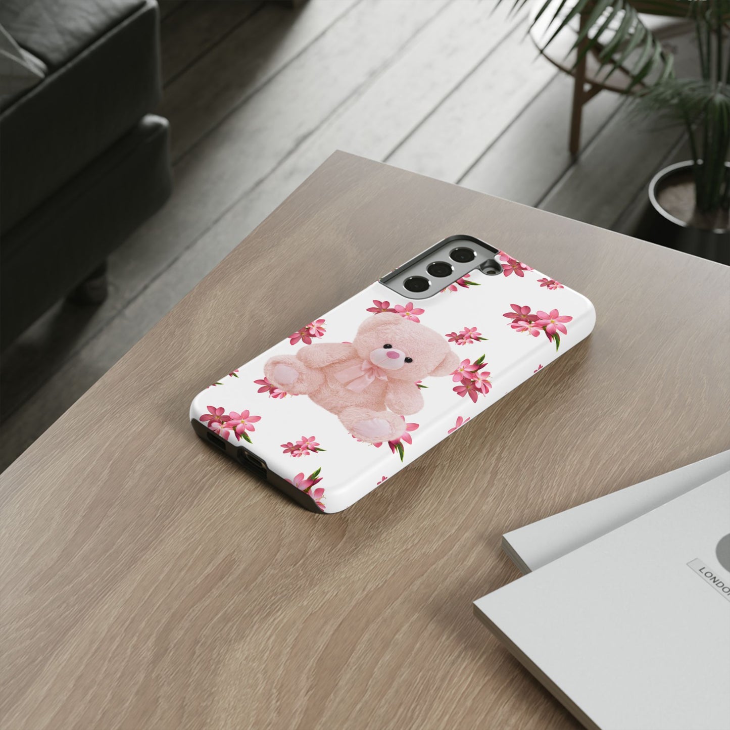 Cute Teddy Bear Phone Case, Floral Phone Cover, Gift for Kids, Teenagers, Birthday, Cute Accessories, Tough Cases