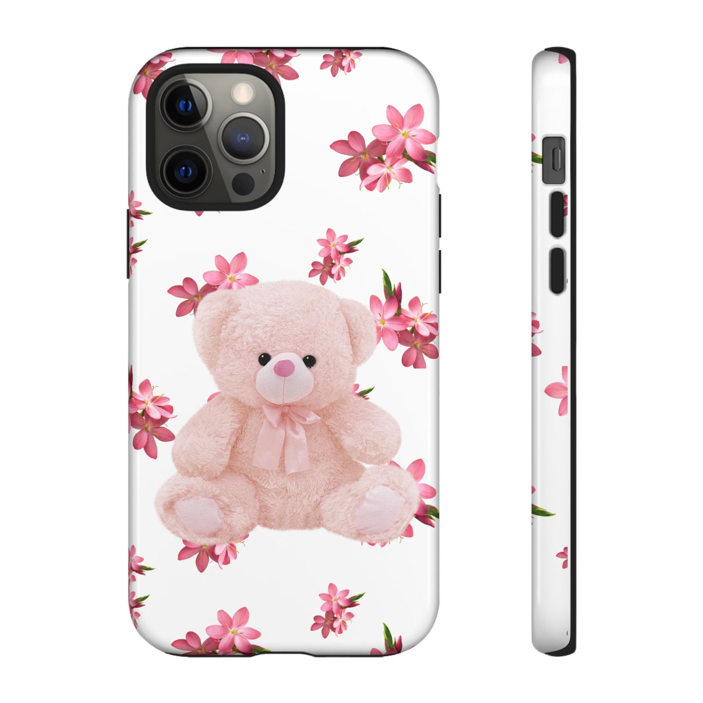 Cute Teddy Bear Phone Case, Floral Phone Cover, Gift for Kids, Teenagers, Birthday, Cute Accessories, Tough Cases