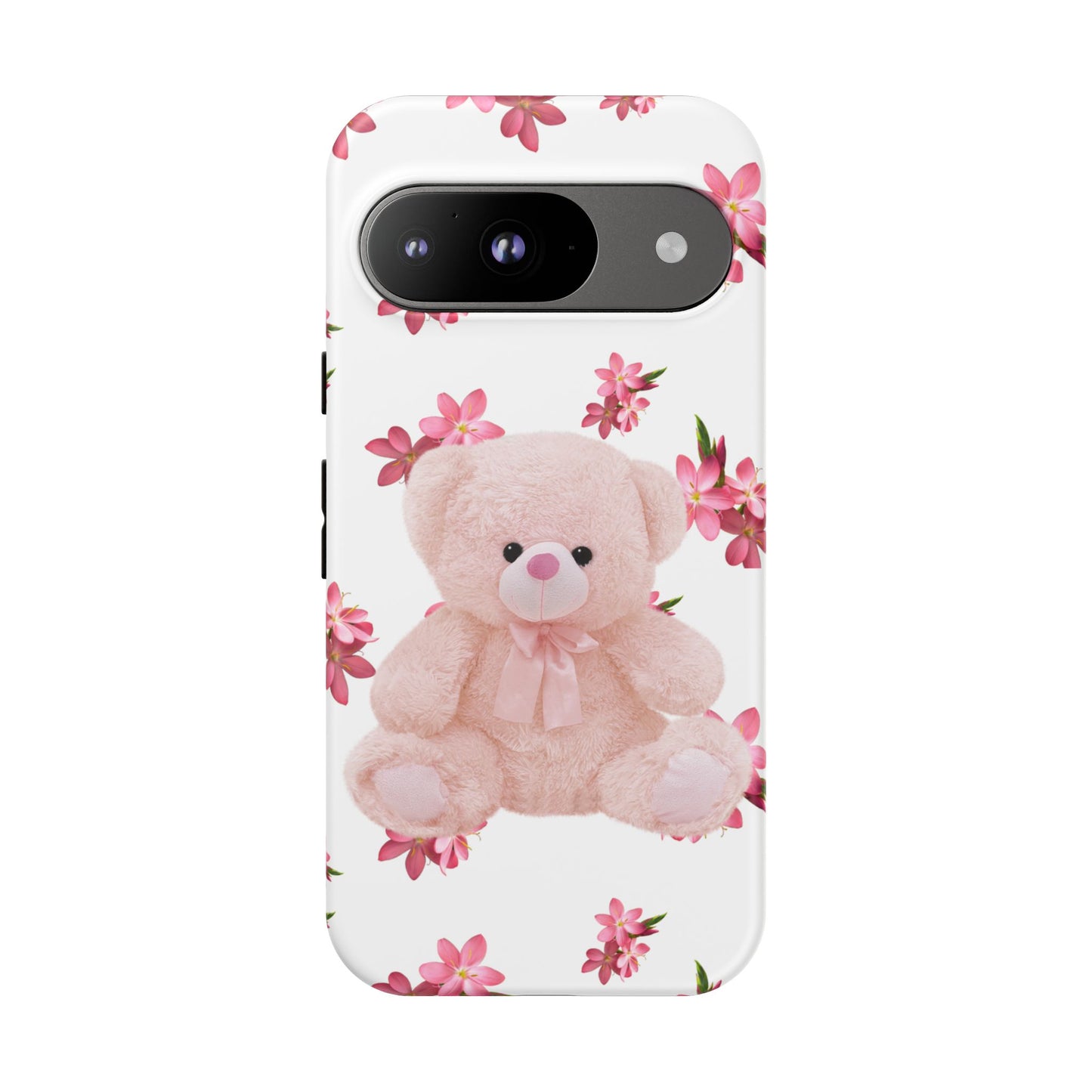 Cute Teddy Bear Phone Case, Floral Phone Cover, Gift for Kids, Teenagers, Birthday, Cute Accessories, Tough Cases
