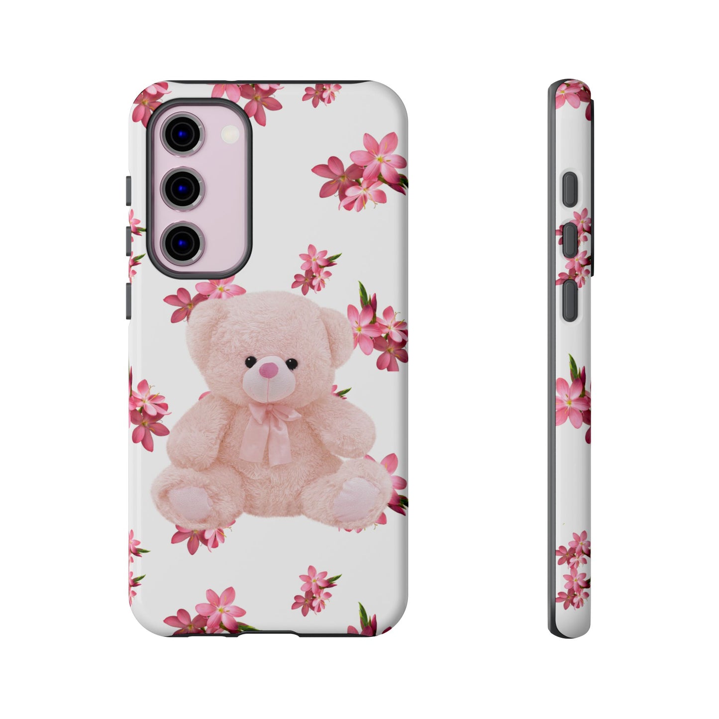 Cute Teddy Bear Phone Case, Floral Phone Cover, Gift for Kids, Teenagers, Birthday, Cute Accessories, Tough Cases
