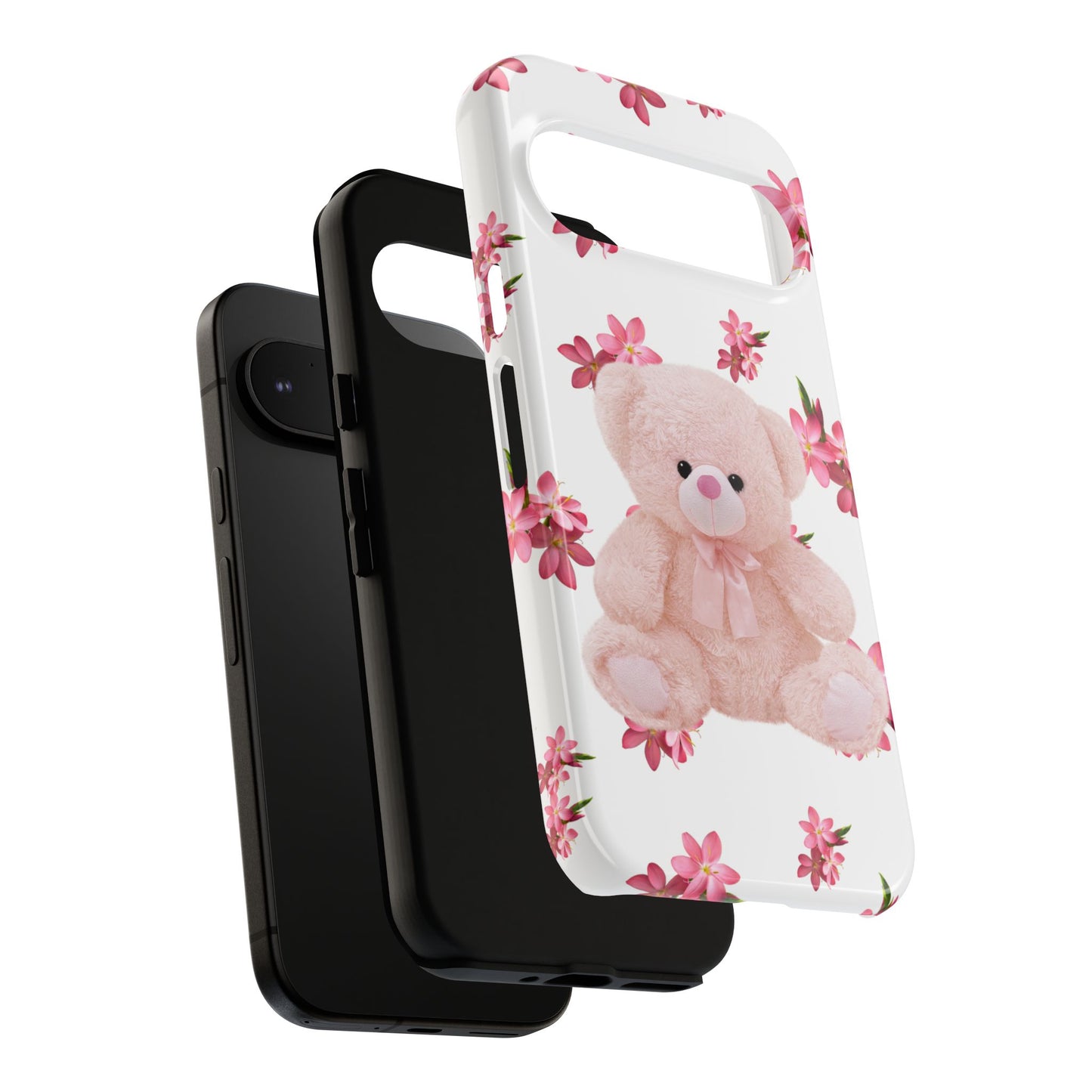 Cute Teddy Bear Phone Case, Floral Phone Cover, Gift for Kids, Teenagers, Birthday, Cute Accessories, Tough Cases