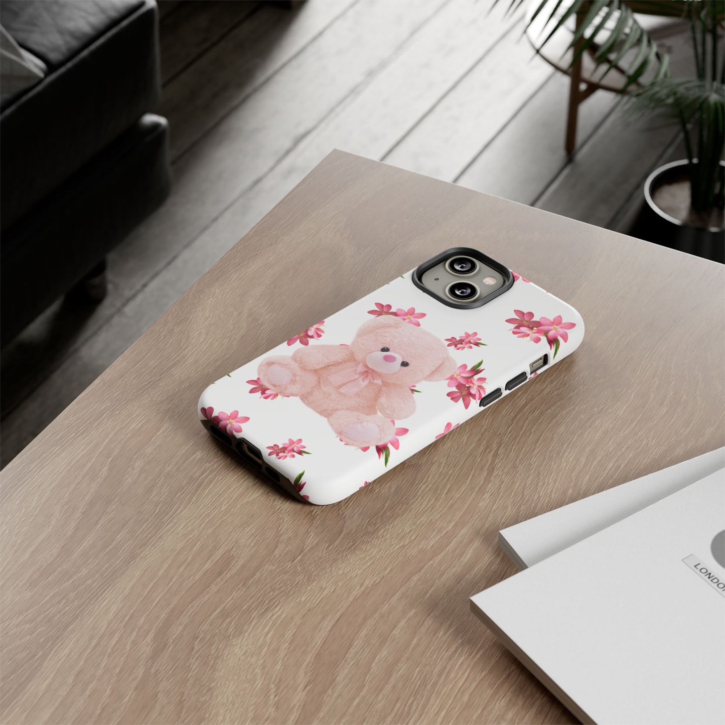 Cute Teddy Bear Phone Case, Floral Phone Cover, Gift for Kids, Teenagers, Birthday, Cute Accessories, Tough Cases