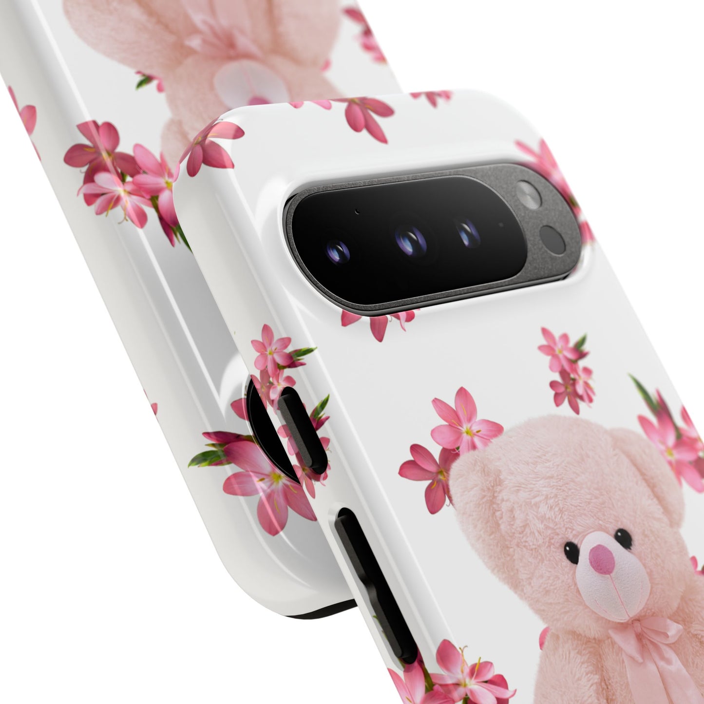 Cute Teddy Bear Phone Case, Floral Phone Cover, Gift for Kids, Teenagers, Birthday, Cute Accessories, Tough Cases
