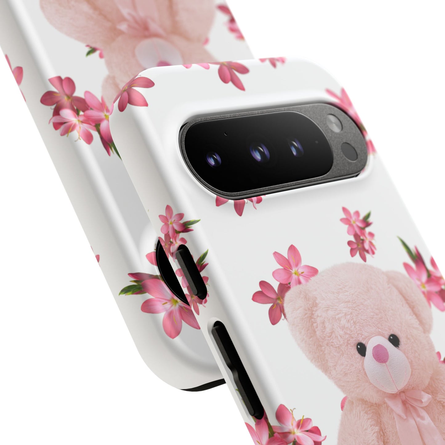 Cute Teddy Bear Phone Case, Floral Phone Cover, Gift for Kids, Teenagers, Birthday, Cute Accessories, Tough Cases