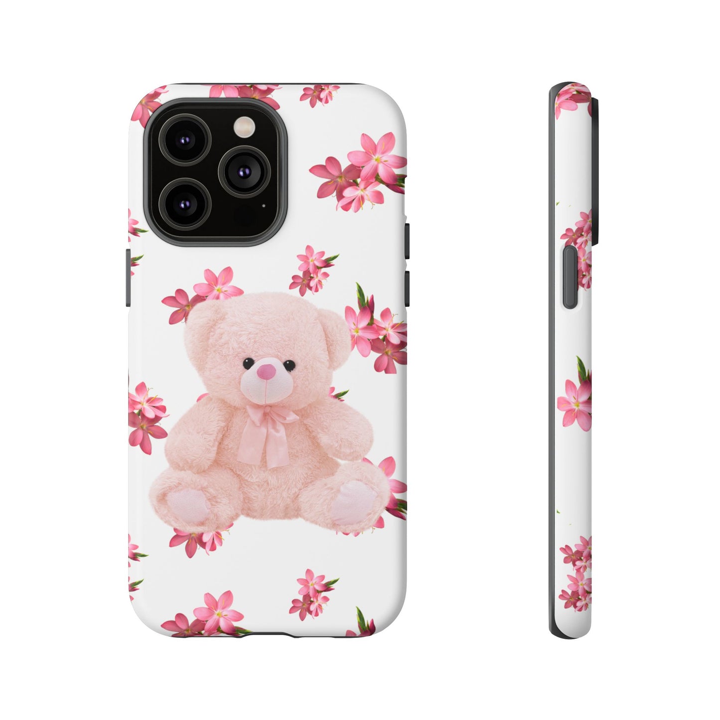Cute Teddy Bear Phone Case, Floral Phone Cover, Gift for Kids, Teenagers, Birthday, Cute Accessories, Tough Cases