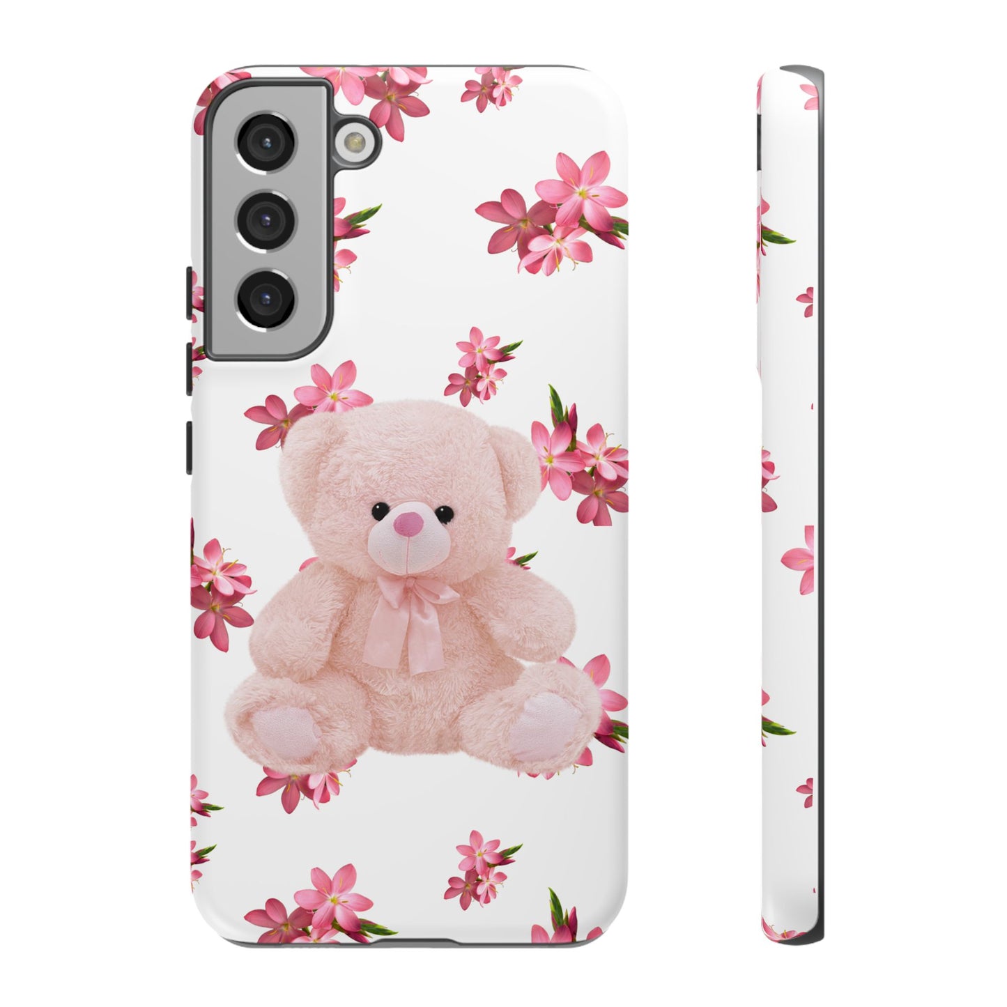 Cute Teddy Bear Phone Case, Floral Phone Cover, Gift for Kids, Teenagers, Birthday, Cute Accessories, Tough Cases