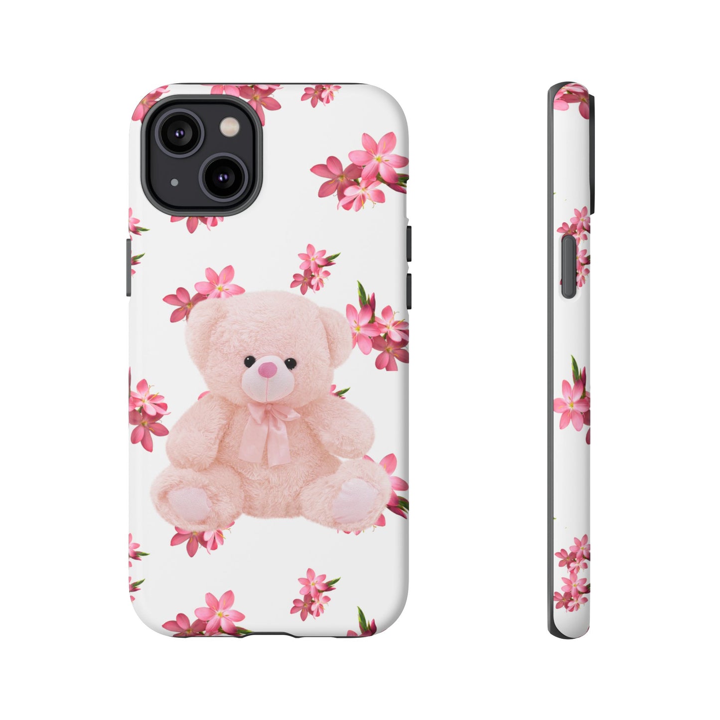 Cute Teddy Bear Phone Case, Floral Phone Cover, Gift for Kids, Teenagers, Birthday, Cute Accessories, Tough Cases