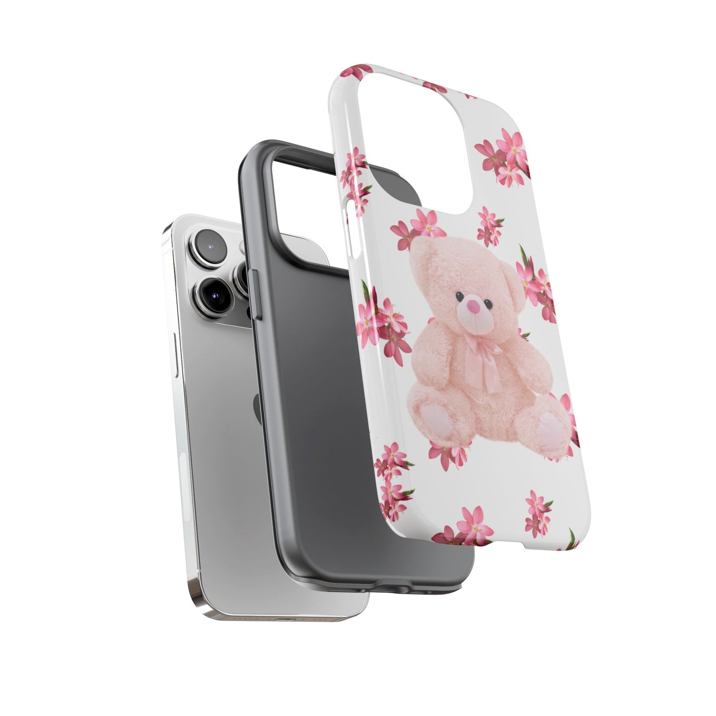 Cute Teddy Bear Phone Case, Floral Phone Cover, Gift for Kids, Teenagers, Birthday, Cute Accessories, Tough Cases