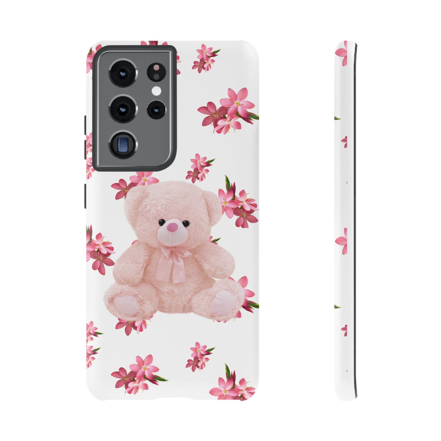 Cute Teddy Bear Phone Case, Floral Phone Cover, Gift for Kids, Teenagers, Birthday, Cute Accessories, Tough Cases