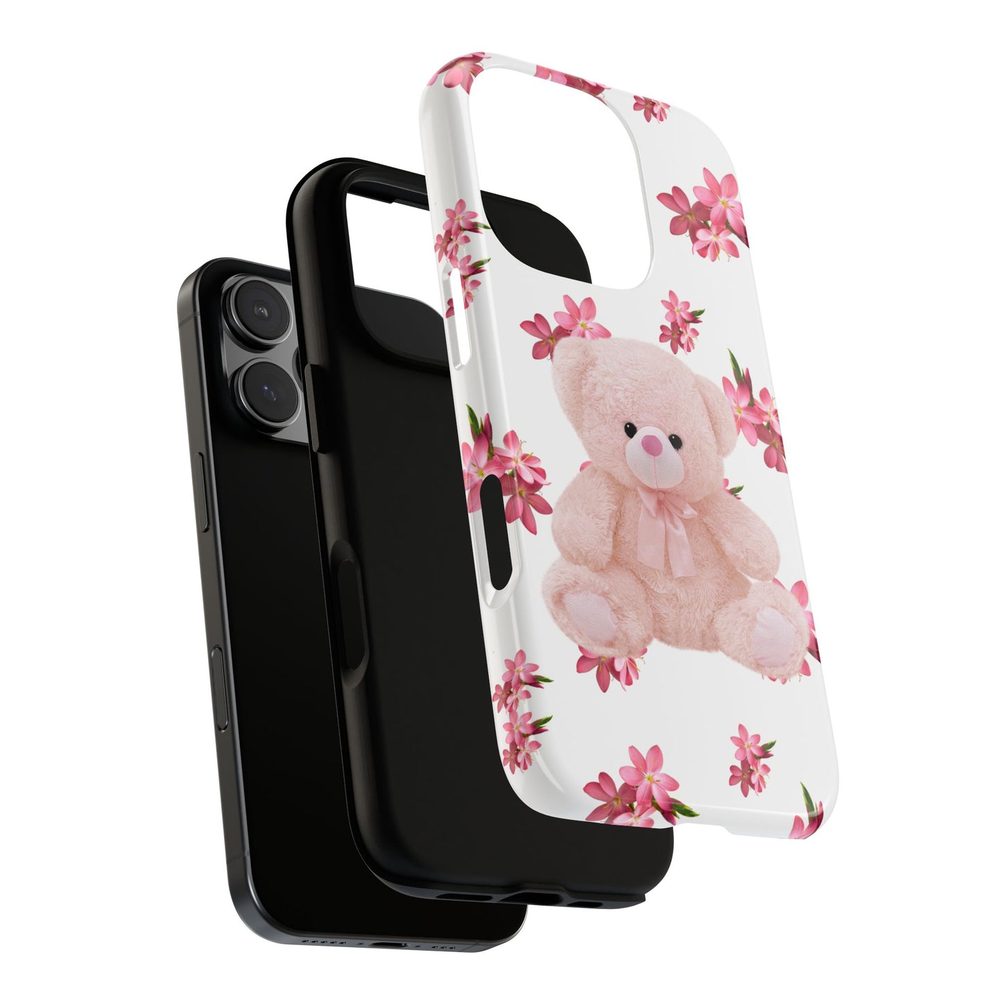 Cute Teddy Bear Phone Case, Floral Phone Cover, Gift for Kids, Teenagers, Birthday, Cute Accessories, Tough Cases