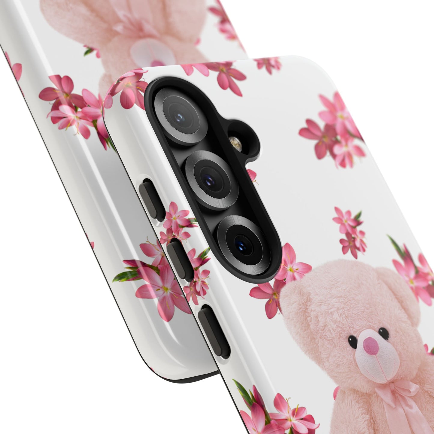Cute Teddy Bear Phone Case, Floral Phone Cover, Gift for Kids, Teenagers, Birthday, Cute Accessories, Tough Cases
