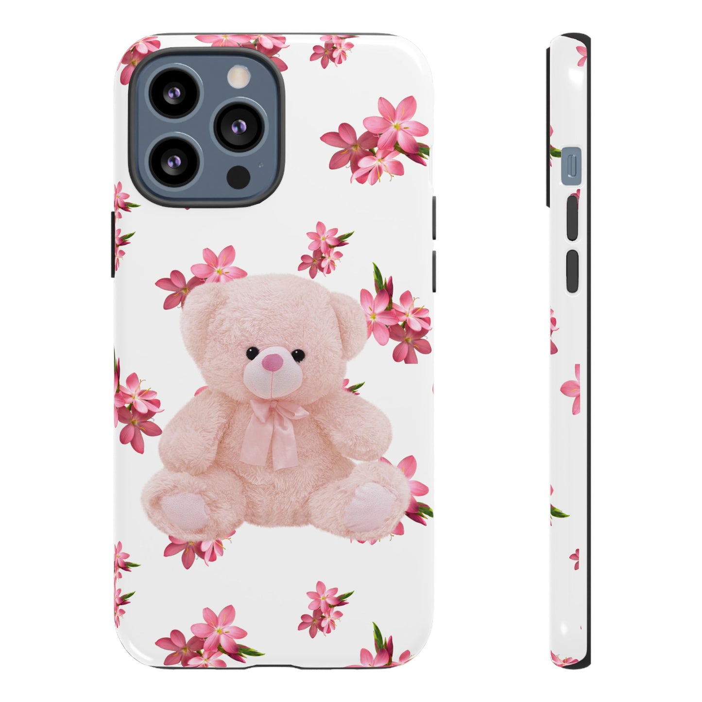 Cute Teddy Bear Phone Case, Floral Phone Cover, Gift for Kids, Teenagers, Birthday, Cute Accessories, Tough Cases
