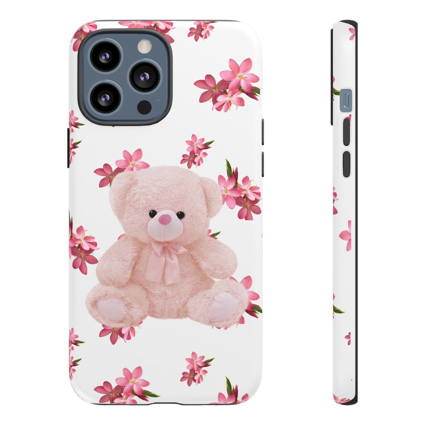 Cute Teddy Bear Phone Case, Floral Phone Cover, Gift for Kids, Teenagers, Birthday, Cute Accessories, Tough Cases