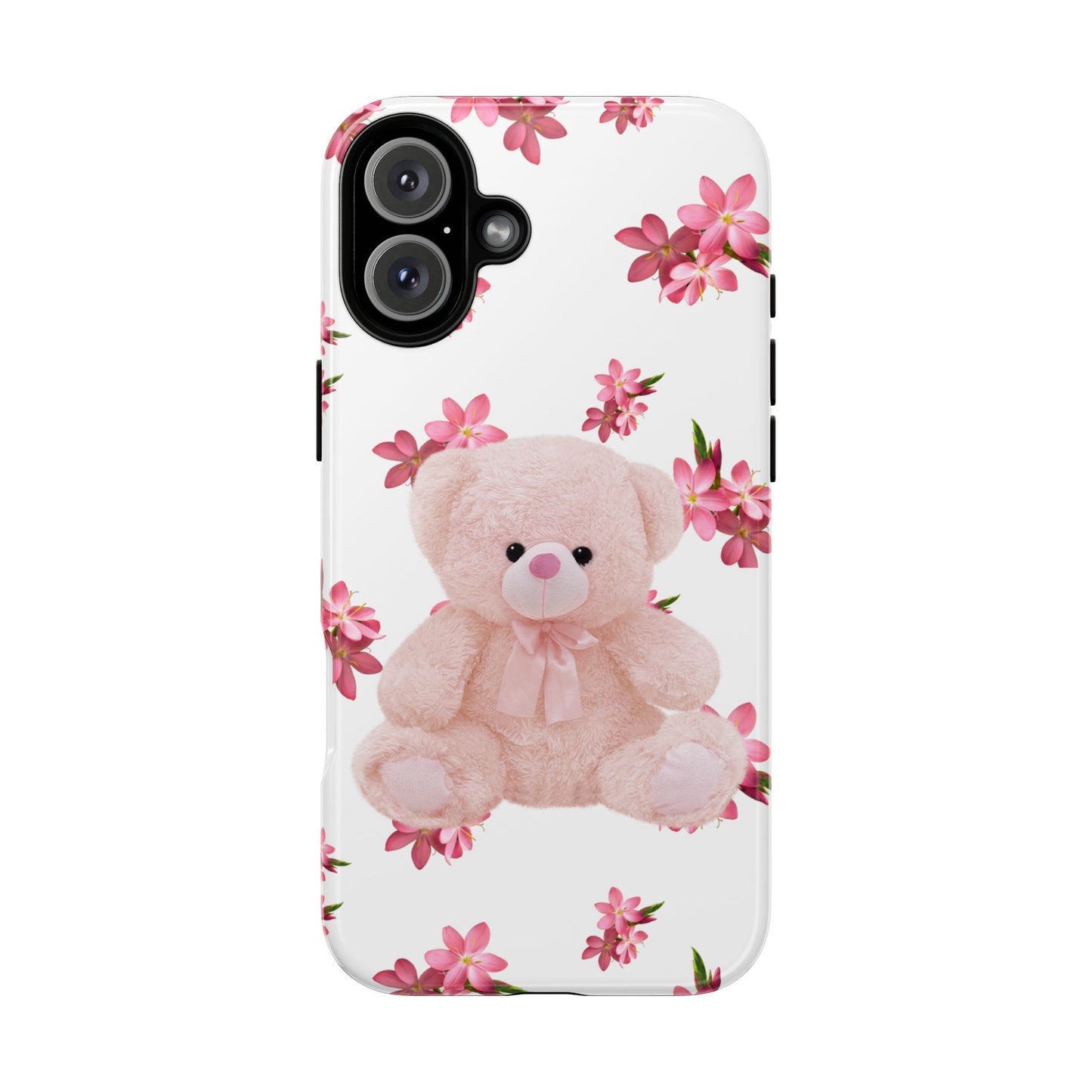 Cute Teddy Bear Phone Case, Floral Phone Cover, Gift for Kids, Teenagers, Birthday, Cute Accessories, Tough Cases