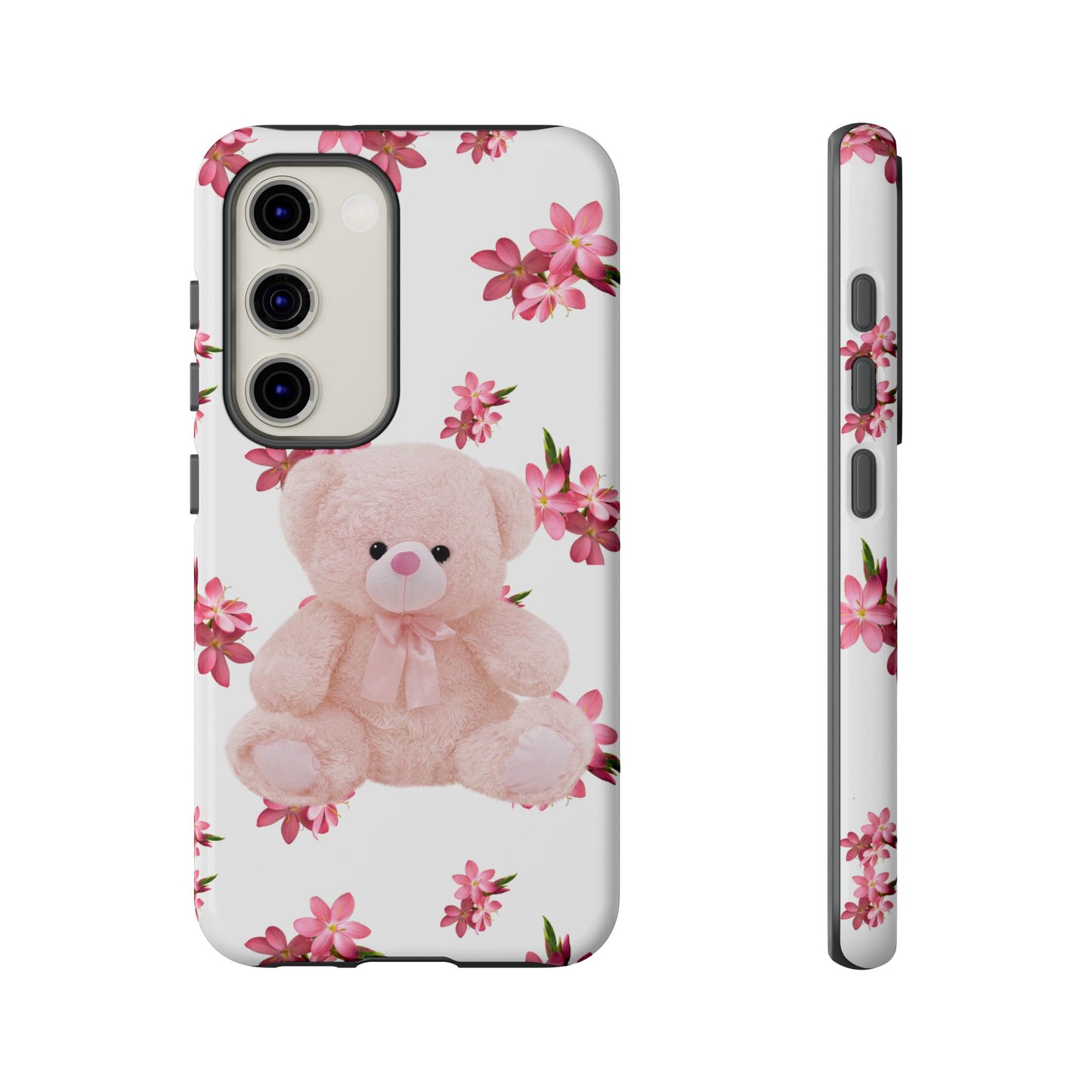 Cute Teddy Bear Phone Case, Floral Phone Cover, Gift for Kids, Teenagers, Birthday, Cute Accessories, Tough Cases