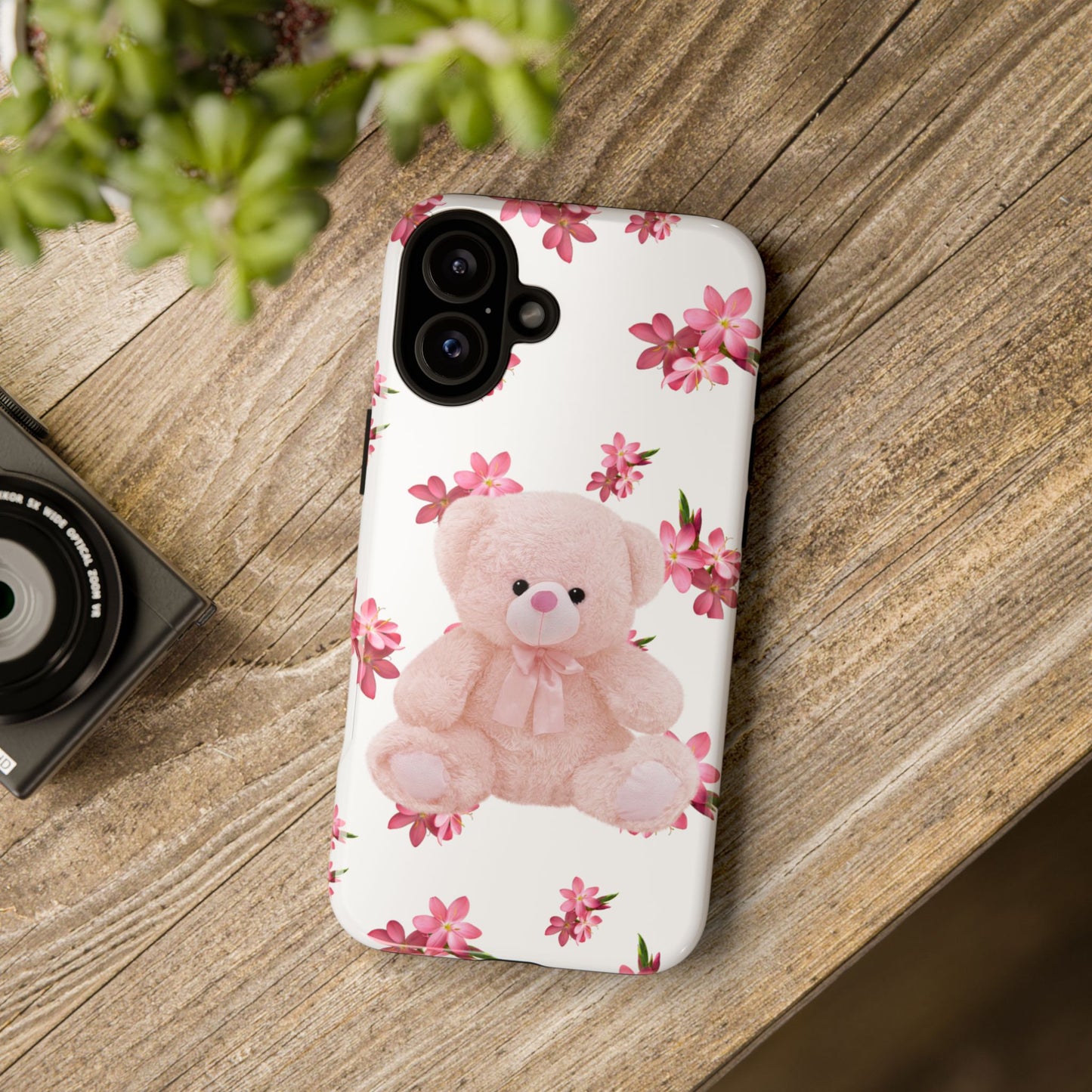 Cute Teddy Bear Phone Case, Floral Phone Cover, Gift for Kids, Teenagers, Birthday, Cute Accessories, Tough Cases