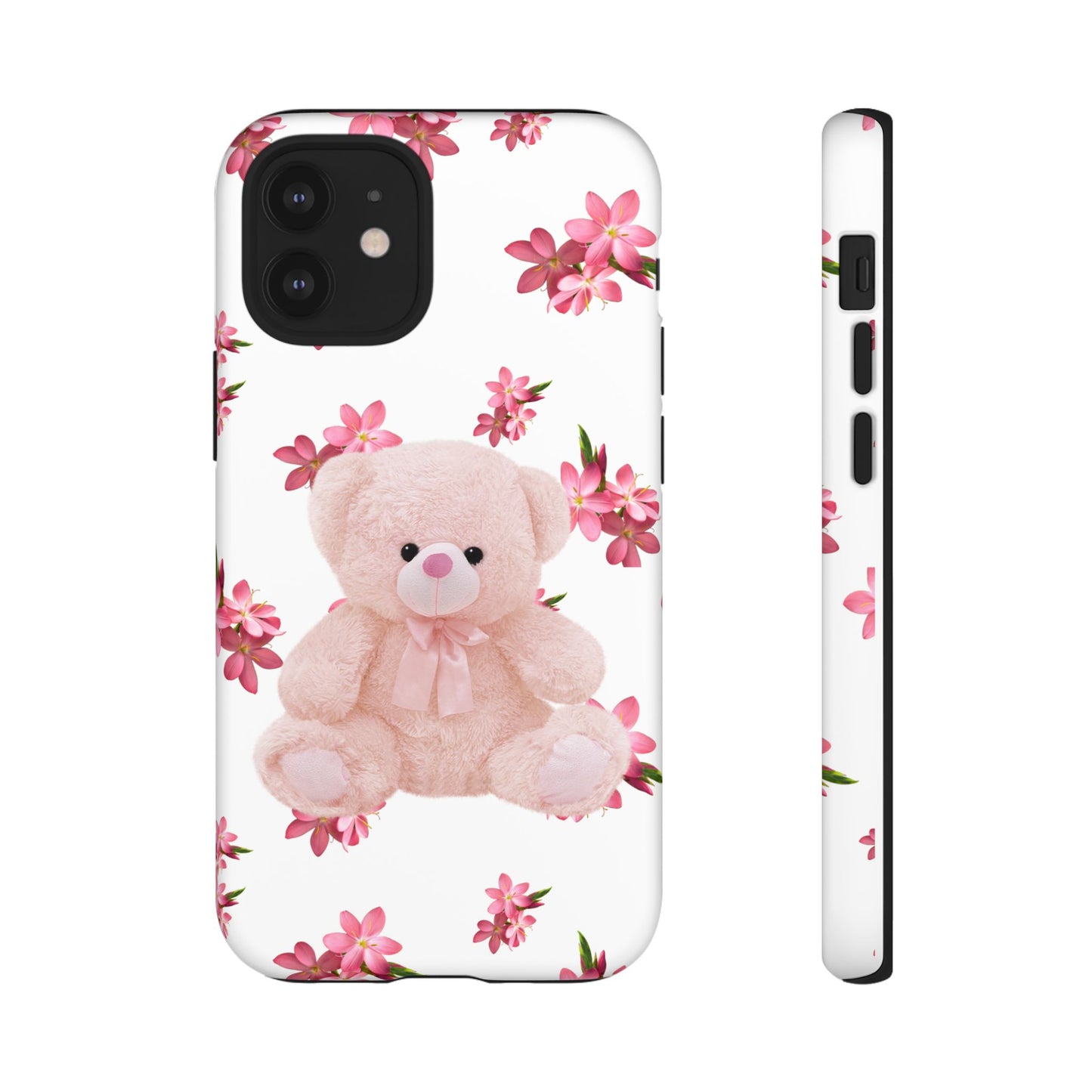 Cute Teddy Bear Phone Case, Floral Phone Cover, Gift for Kids, Teenagers, Birthday, Cute Accessories, Tough Cases