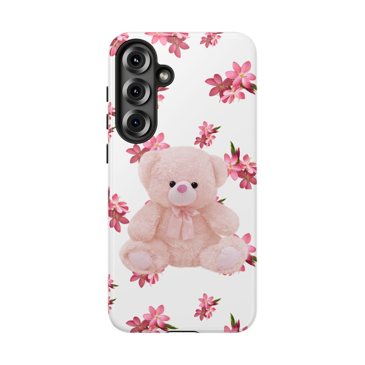 Cute Teddy Bear Phone Case, Floral Phone Cover, Gift for Kids, Teenagers, Birthday, Cute Accessories, Tough Cases