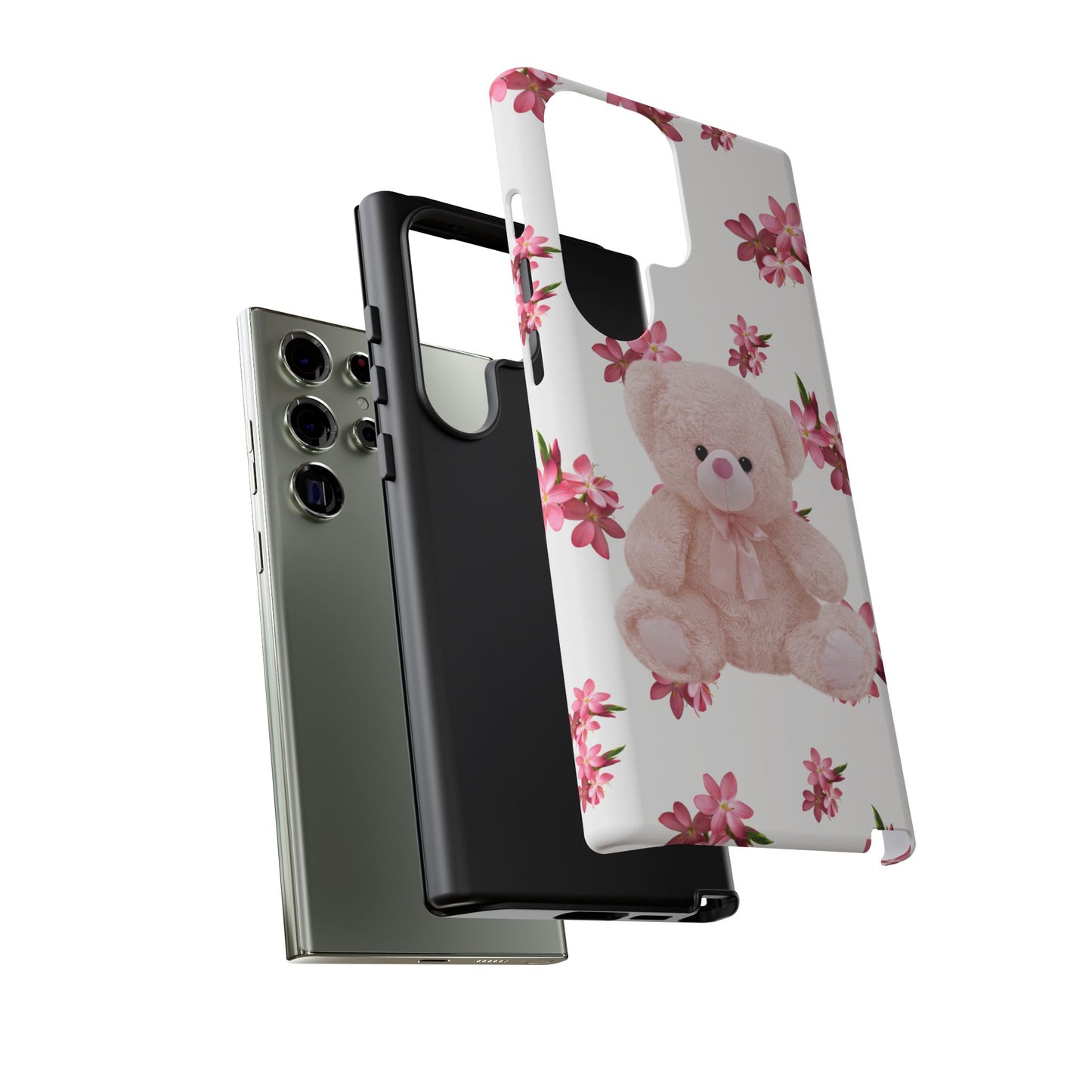 Cute Teddy Bear Phone Case, Floral Phone Cover, Gift for Kids, Teenagers, Birthday, Cute Accessories, Tough Cases