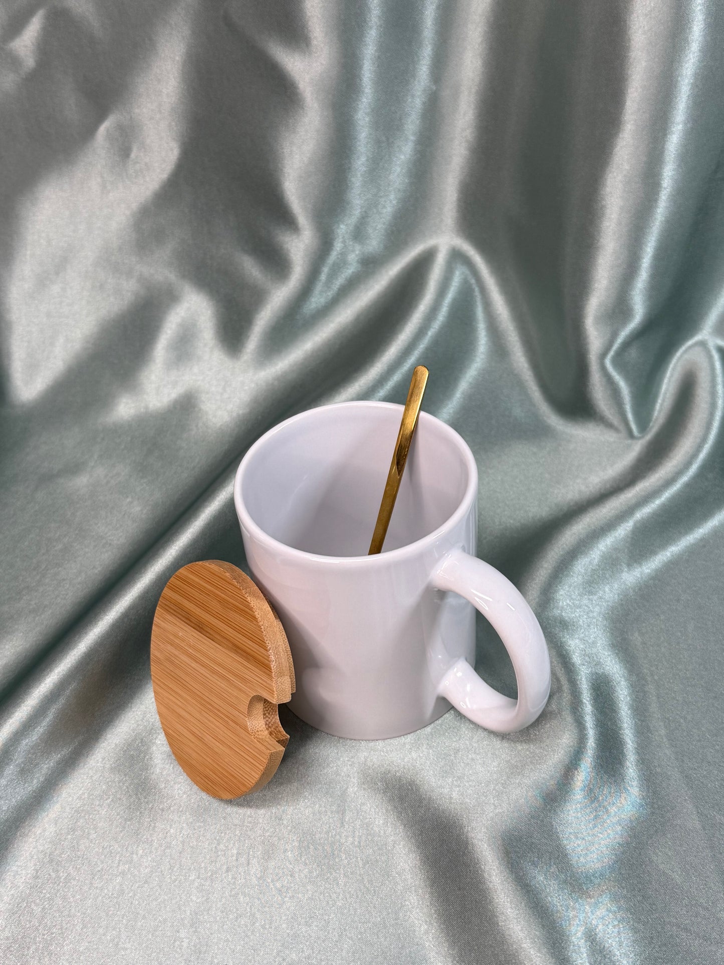11oz Custom Mug with Bamboo Lid and Stainless Steel Spoon