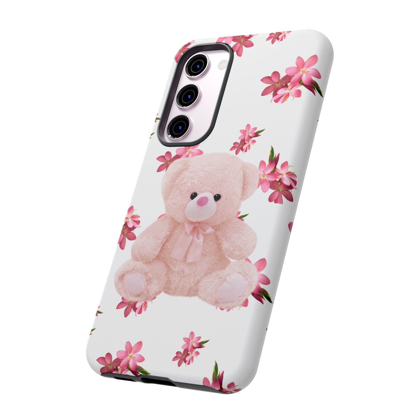 Cute Teddy Bear Phone Case, Floral Phone Cover, Gift for Kids, Teenagers, Birthday, Cute Accessories, Tough Cases
