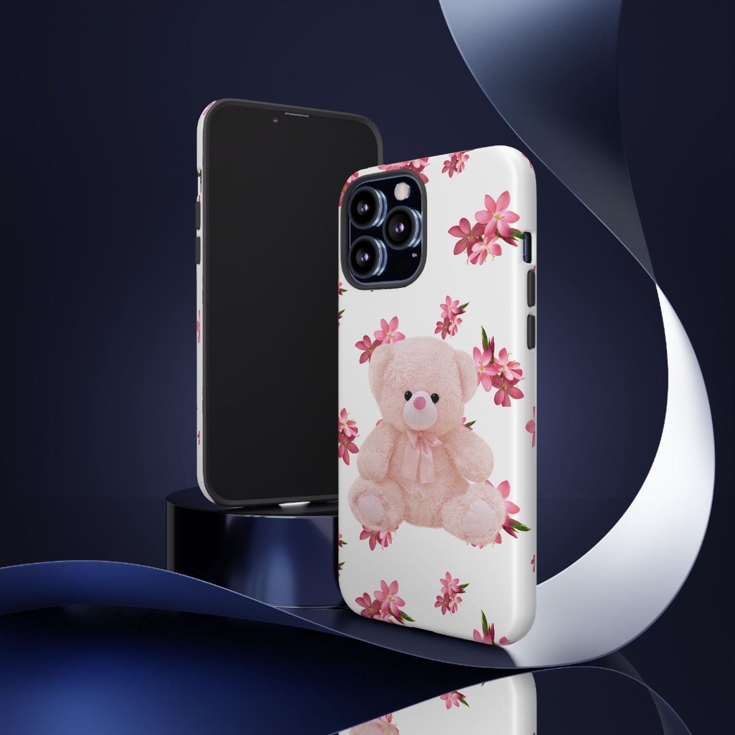 Cute Teddy Bear Phone Case, Floral Phone Cover, Gift for Kids, Teenagers, Birthday, Cute Accessories, Tough Cases