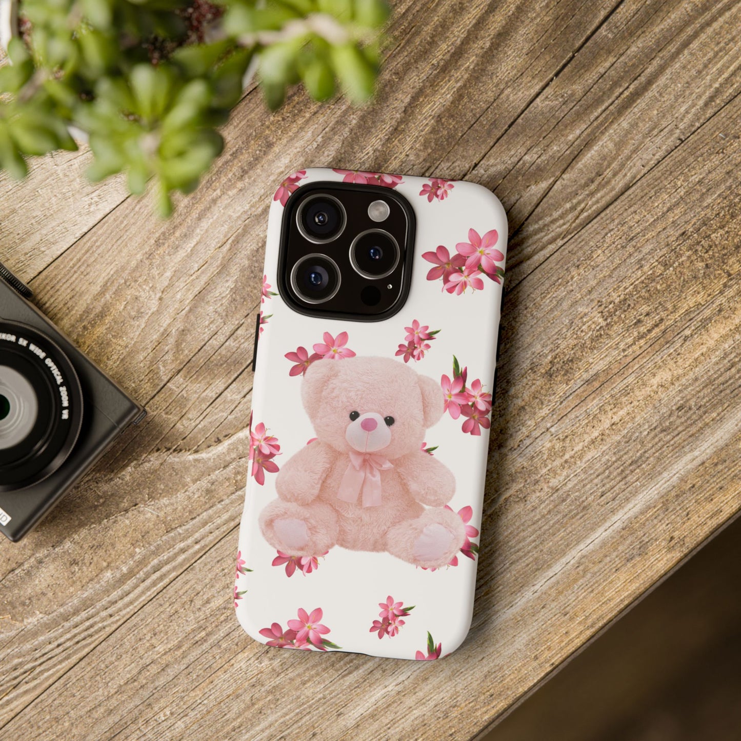 Cute Teddy Bear Phone Case, Floral Phone Cover, Gift for Kids, Teenagers, Birthday, Cute Accessories, Tough Cases