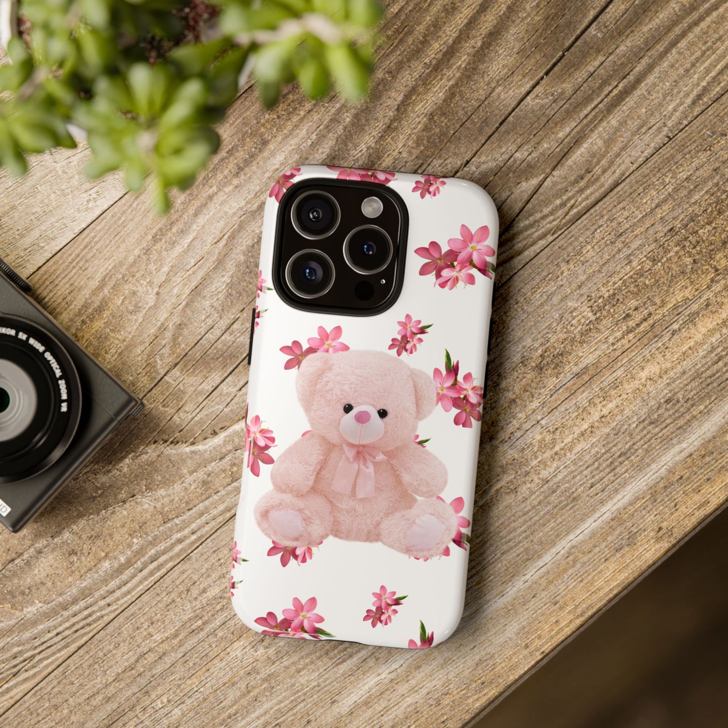 Cute Teddy Bear Phone Case, Floral Phone Cover, Gift for Kids, Teenagers, Birthday, Cute Accessories, Tough Cases