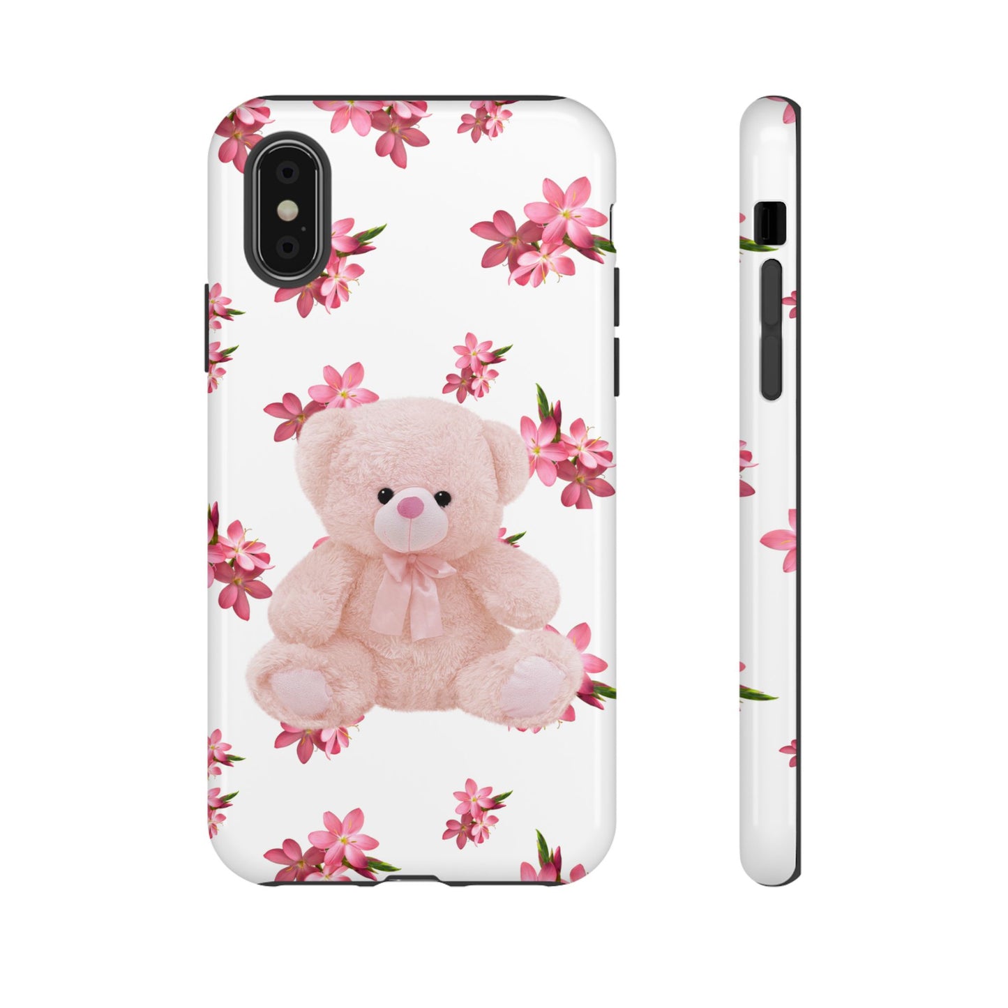 Cute Teddy Bear Phone Case, Floral Phone Cover, Gift for Kids, Teenagers, Birthday, Cute Accessories, Tough Cases