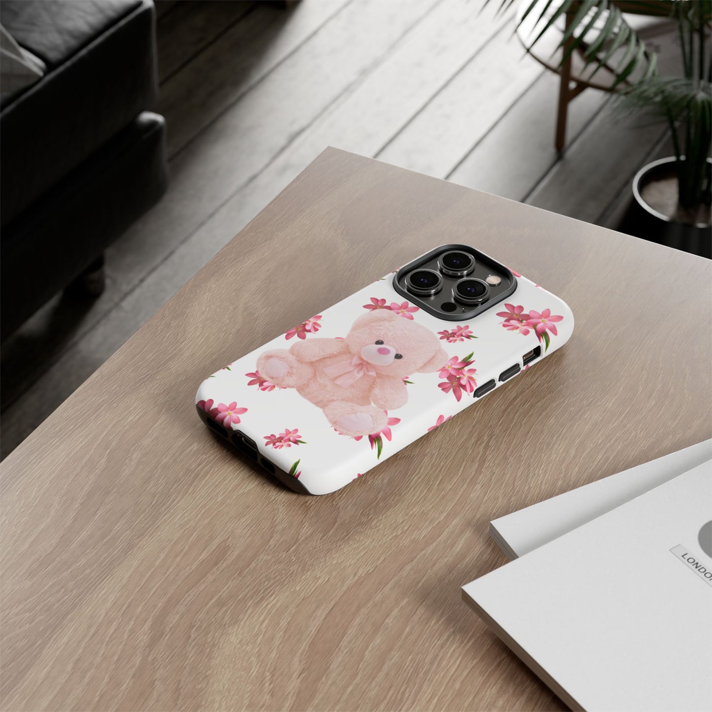 Cute Teddy Bear Phone Case, Floral Phone Cover, Gift for Kids, Teenagers, Birthday, Cute Accessories, Tough Cases