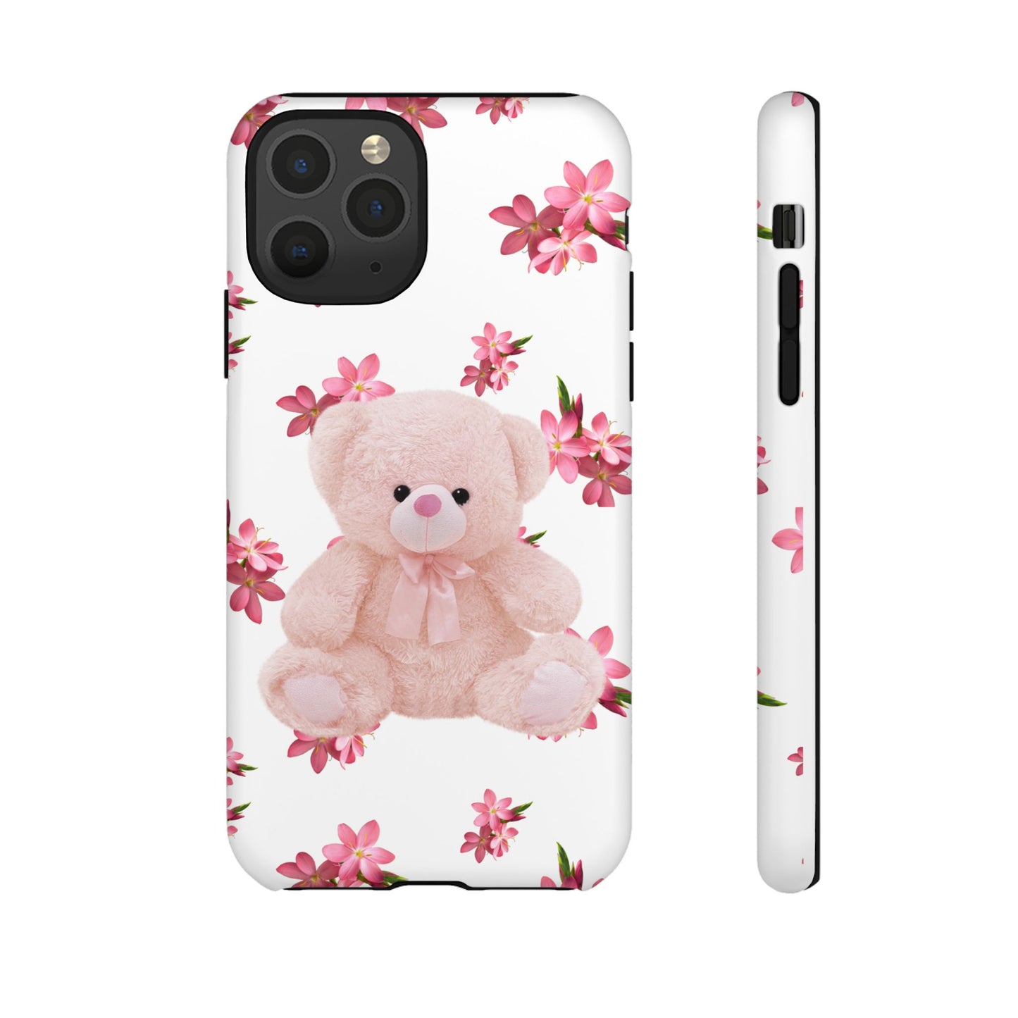 Cute Teddy Bear Phone Case, Floral Phone Cover, Gift for Kids, Teenagers, Birthday, Cute Accessories, Tough Cases