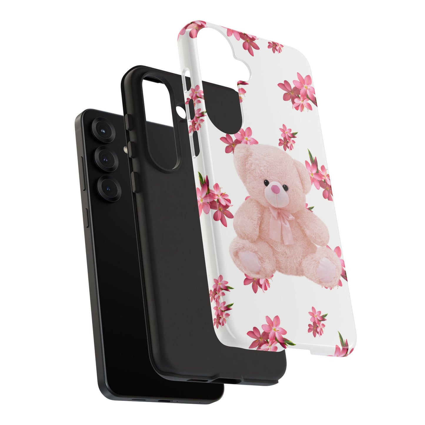 Cute Teddy Bear Phone Case, Floral Phone Cover, Gift for Kids, Teenagers, Birthday, Cute Accessories, Tough Cases