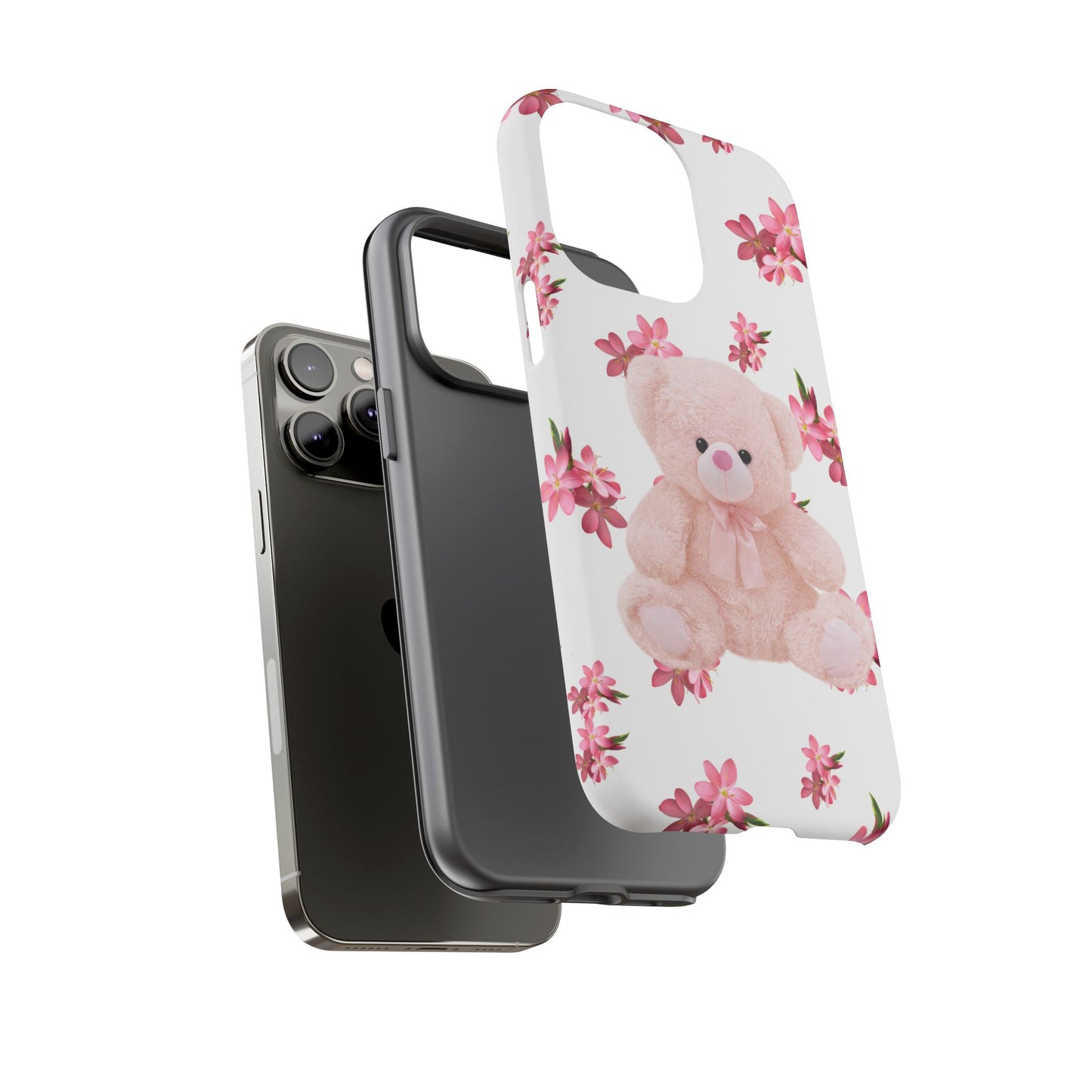 Cute Teddy Bear Phone Case, Floral Phone Cover, Gift for Kids, Teenagers, Birthday, Cute Accessories, Tough Cases