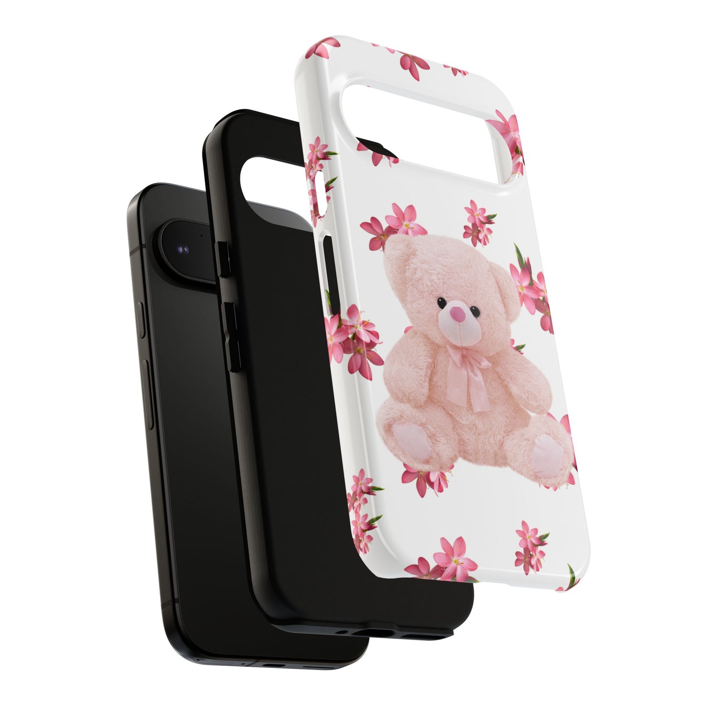 Cute Teddy Bear Phone Case, Floral Phone Cover, Gift for Kids, Teenagers, Birthday, Cute Accessories, Tough Cases