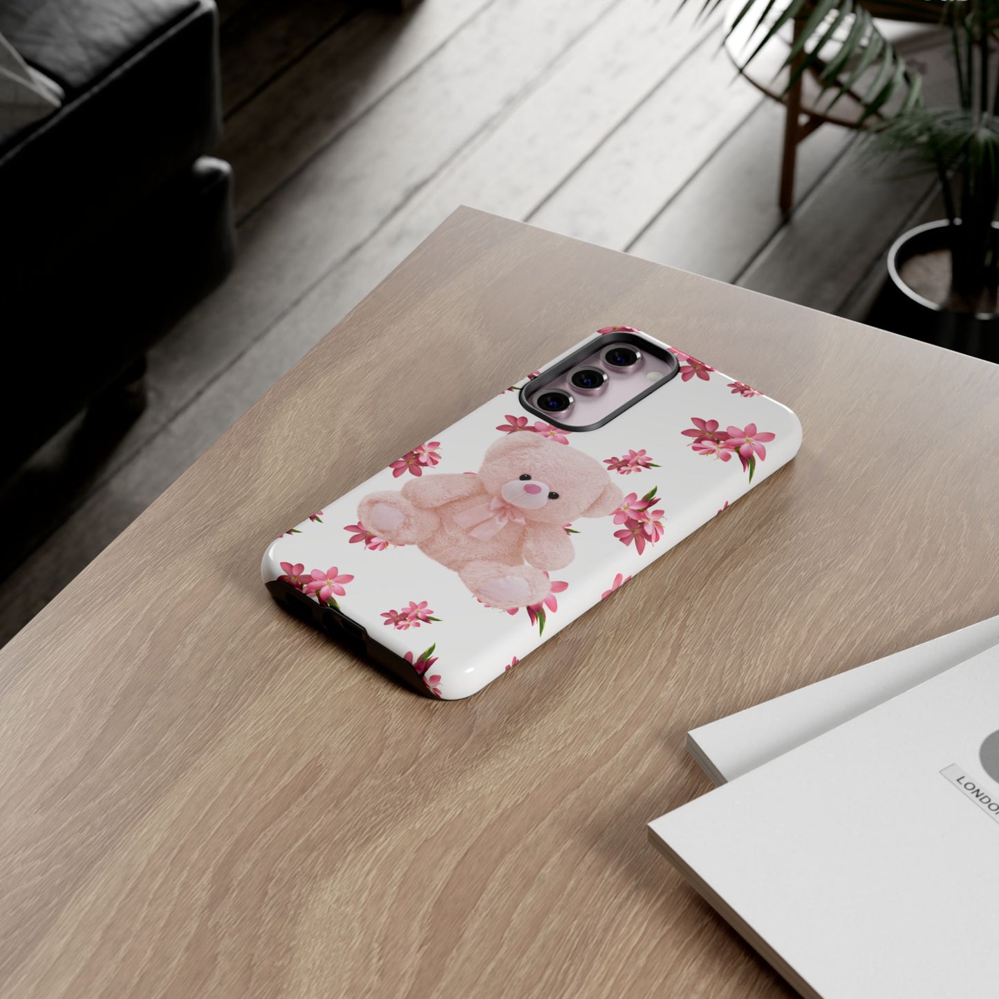 Cute Teddy Bear Phone Case, Floral Phone Cover, Gift for Kids, Teenagers, Birthday, Cute Accessories, Tough Cases