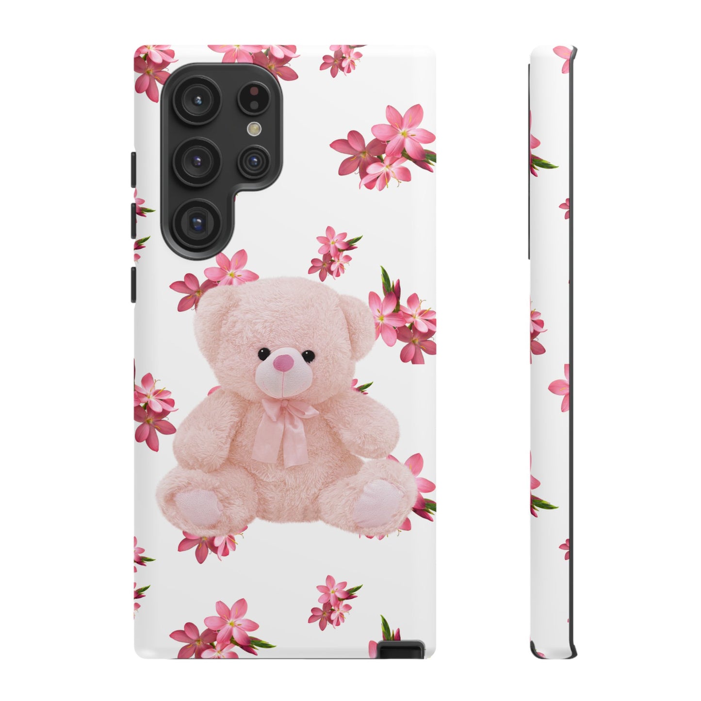 Cute Teddy Bear Phone Case, Floral Phone Cover, Gift for Kids, Teenagers, Birthday, Cute Accessories, Tough Cases