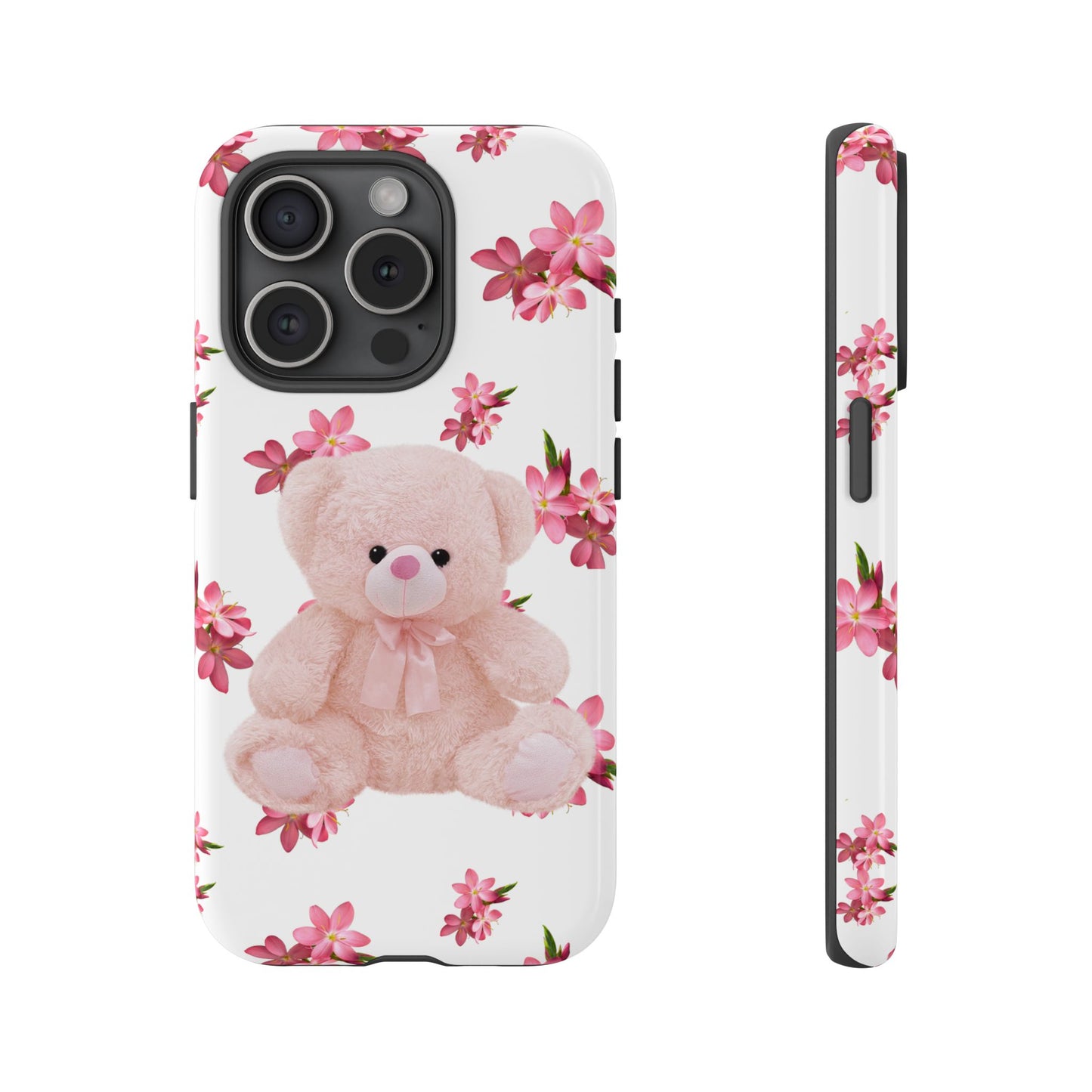 Cute Teddy Bear Phone Case, Floral Phone Cover, Gift for Kids, Teenagers, Birthday, Cute Accessories, Tough Cases