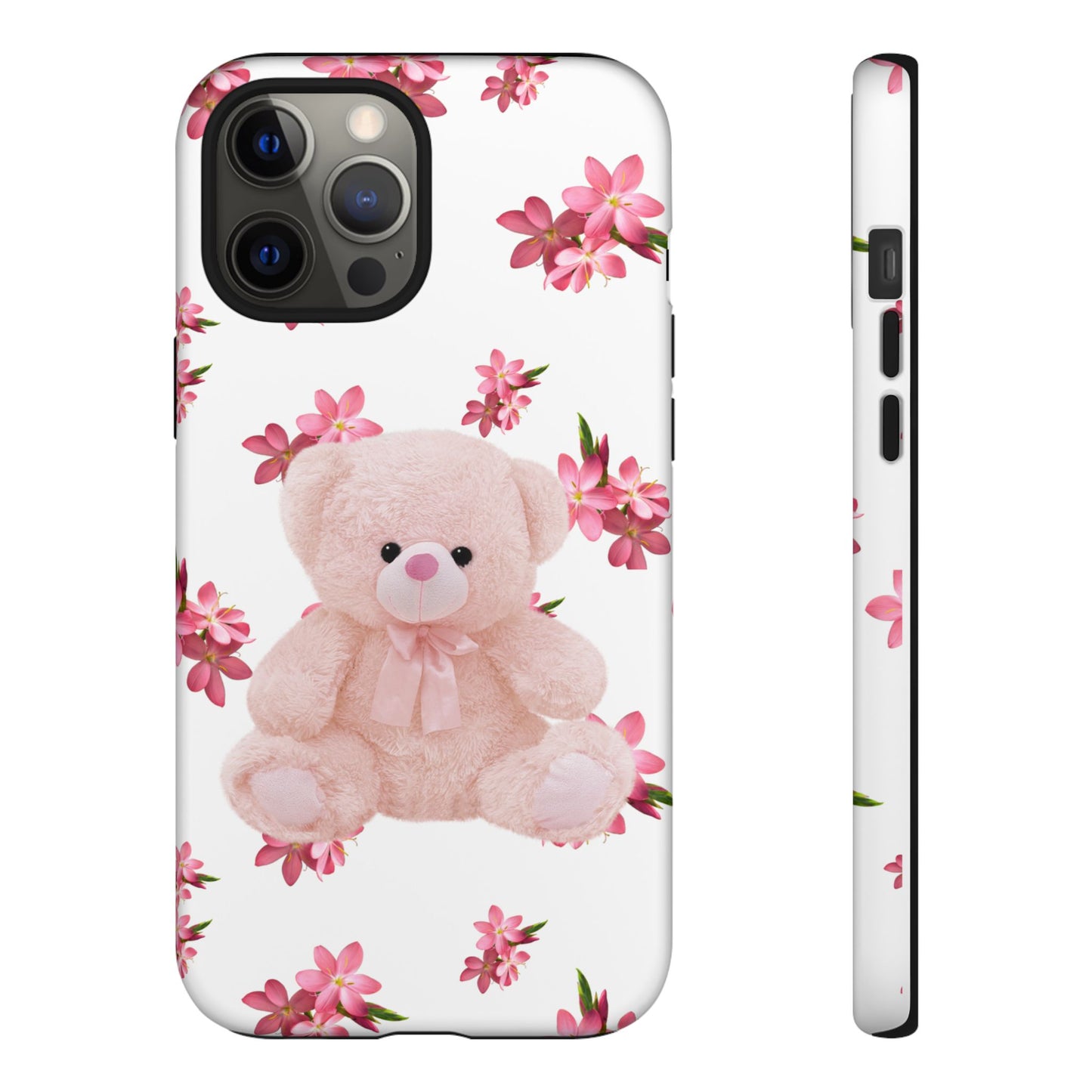 Cute Teddy Bear Phone Case, Floral Phone Cover, Gift for Kids, Teenagers, Birthday, Cute Accessories, Tough Cases