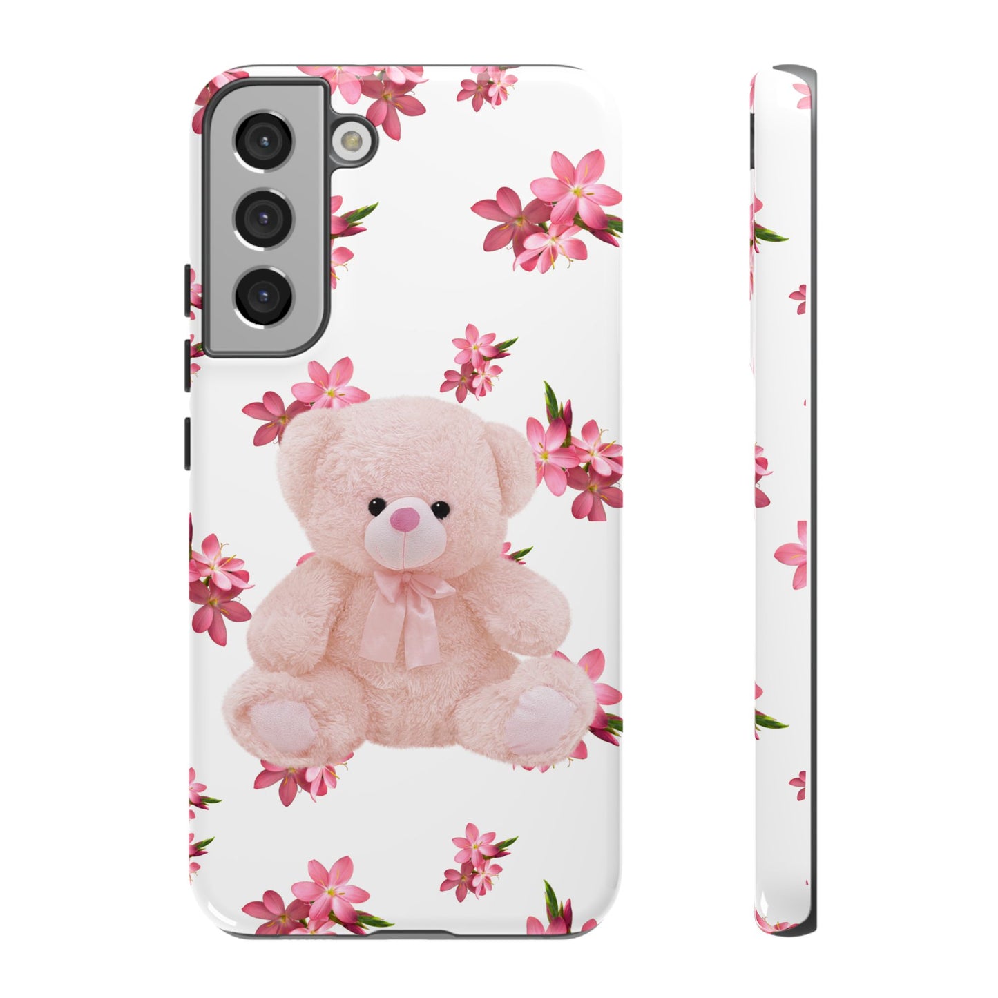 Cute Teddy Bear Phone Case, Floral Phone Cover, Gift for Kids, Teenagers, Birthday, Cute Accessories, Tough Cases