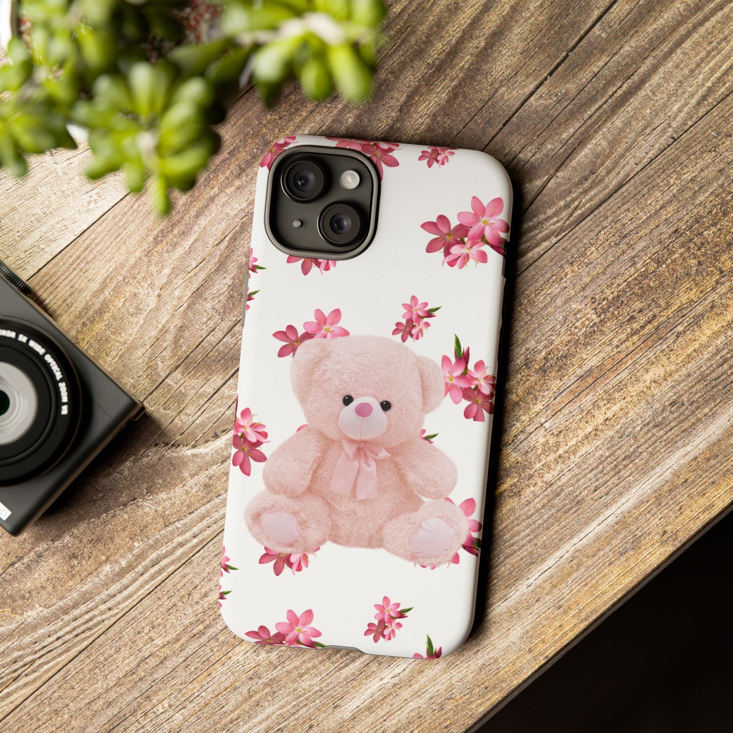 Cute Teddy Bear Phone Case, Floral Phone Cover, Gift for Kids, Teenagers, Birthday, Cute Accessories, Tough Cases