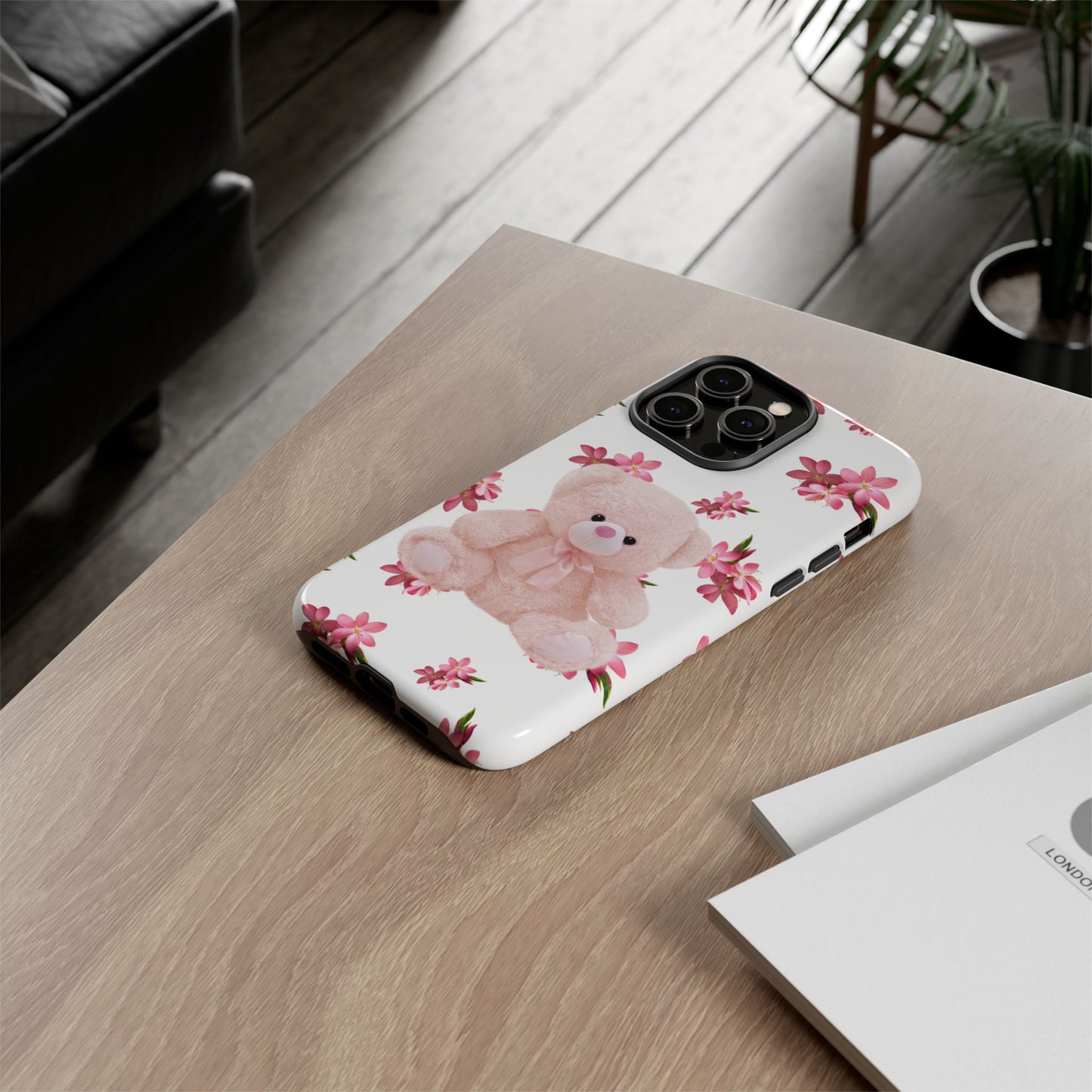 Cute Teddy Bear Phone Case, Floral Phone Cover, Gift for Kids, Teenagers, Birthday, Cute Accessories, Tough Cases