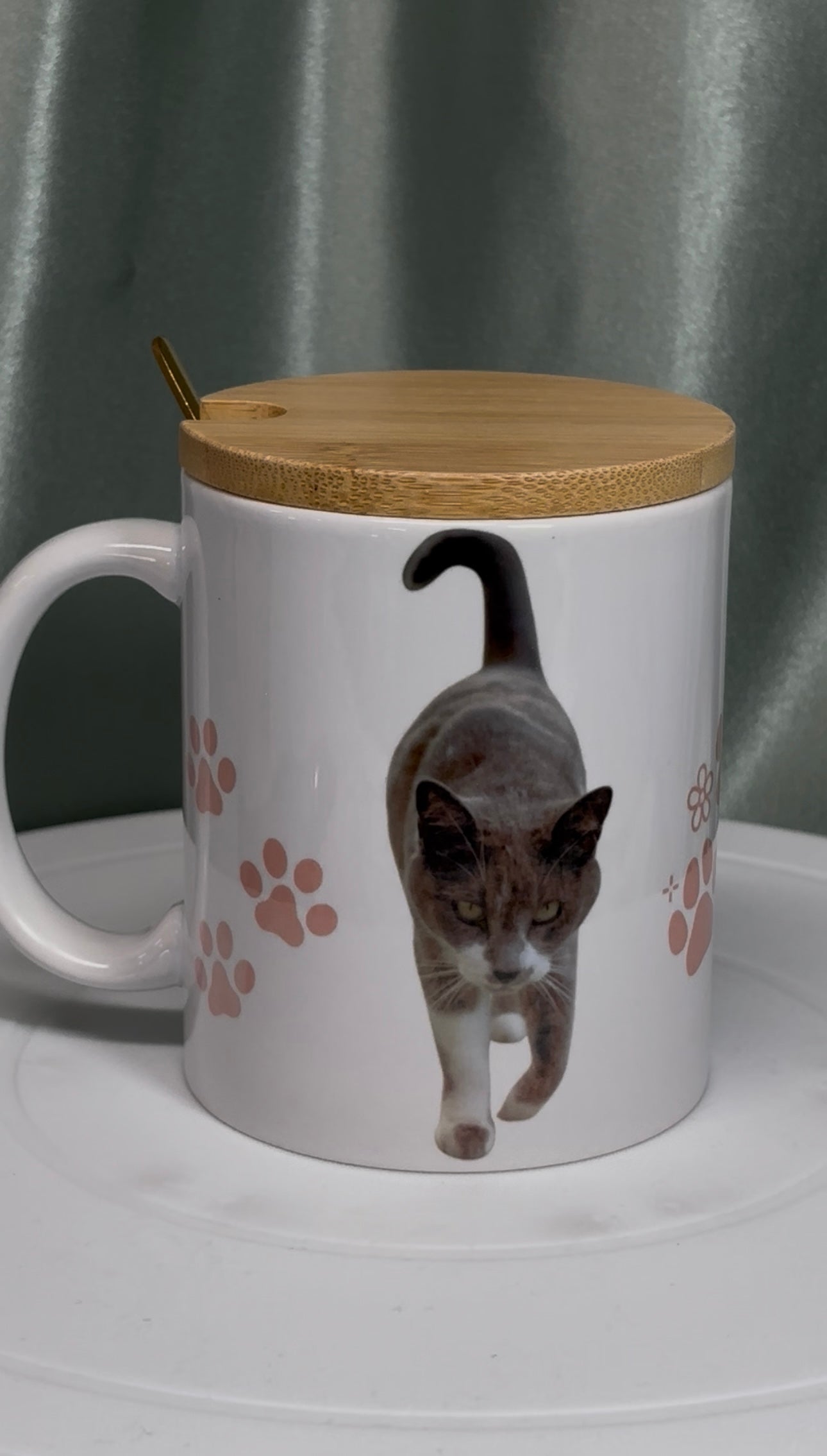11oz Custom Mug with Bamboo Lid and Stainless Steel Spoon