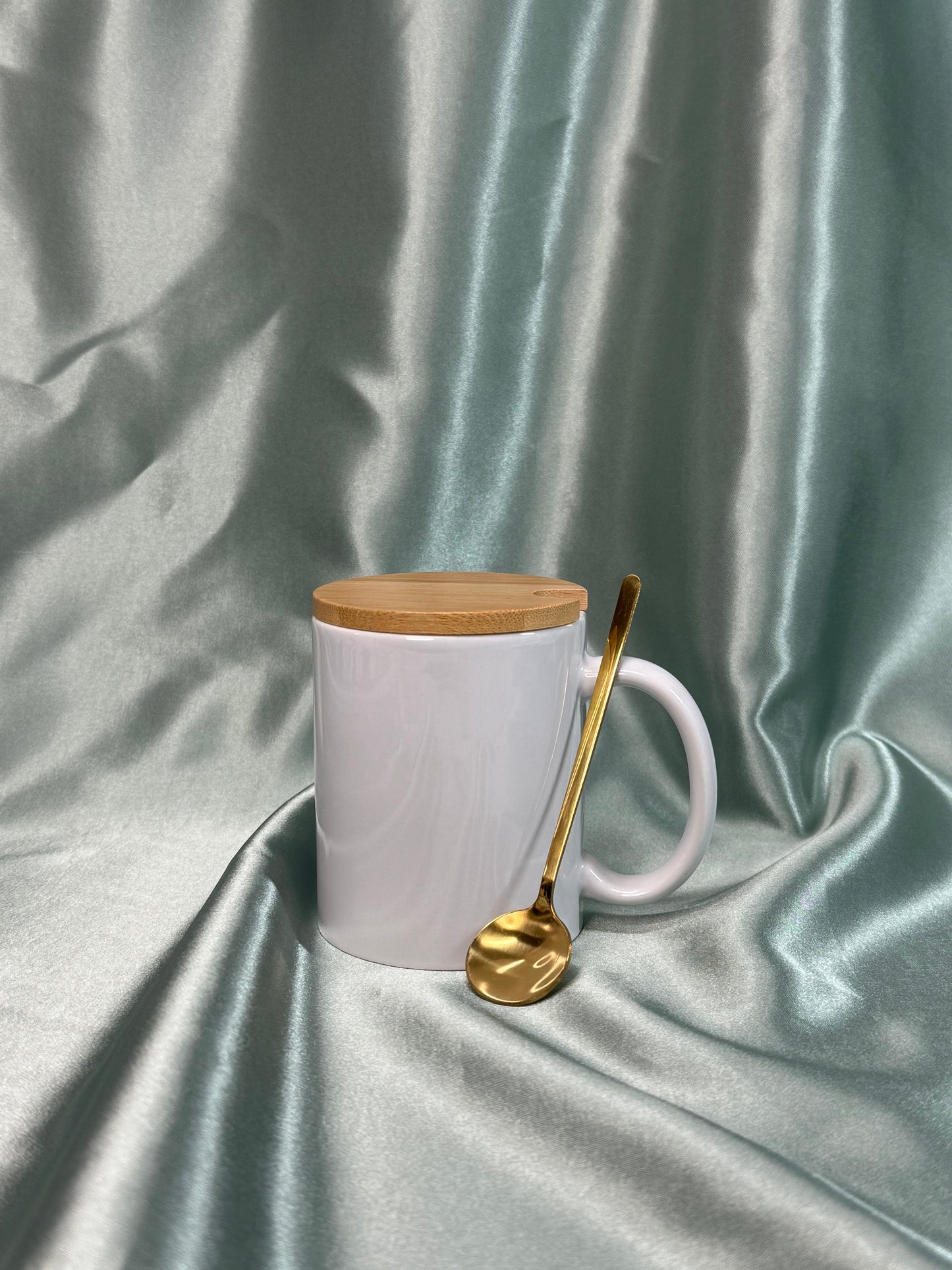 11oz Custom Mug with Bamboo Lid and Stainless Steel Spoon