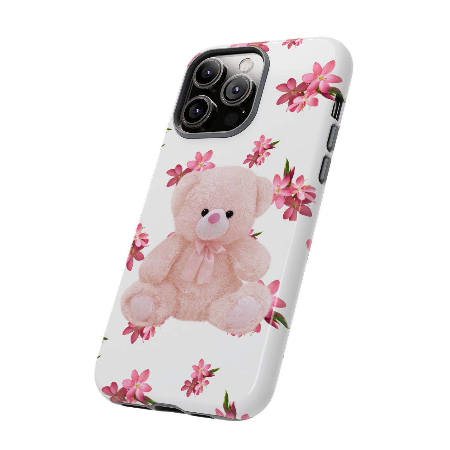 Cute Teddy Bear Phone Case, Floral Phone Cover, Gift for Kids, Teenagers, Birthday, Cute Accessories, Tough Cases