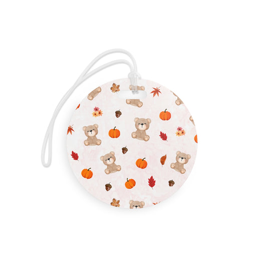 Autumn Bear Luggage Tags, Travel Accessories, Fall Vacation Tags, Cute Bear Gifts, Personalized Luggage Labels