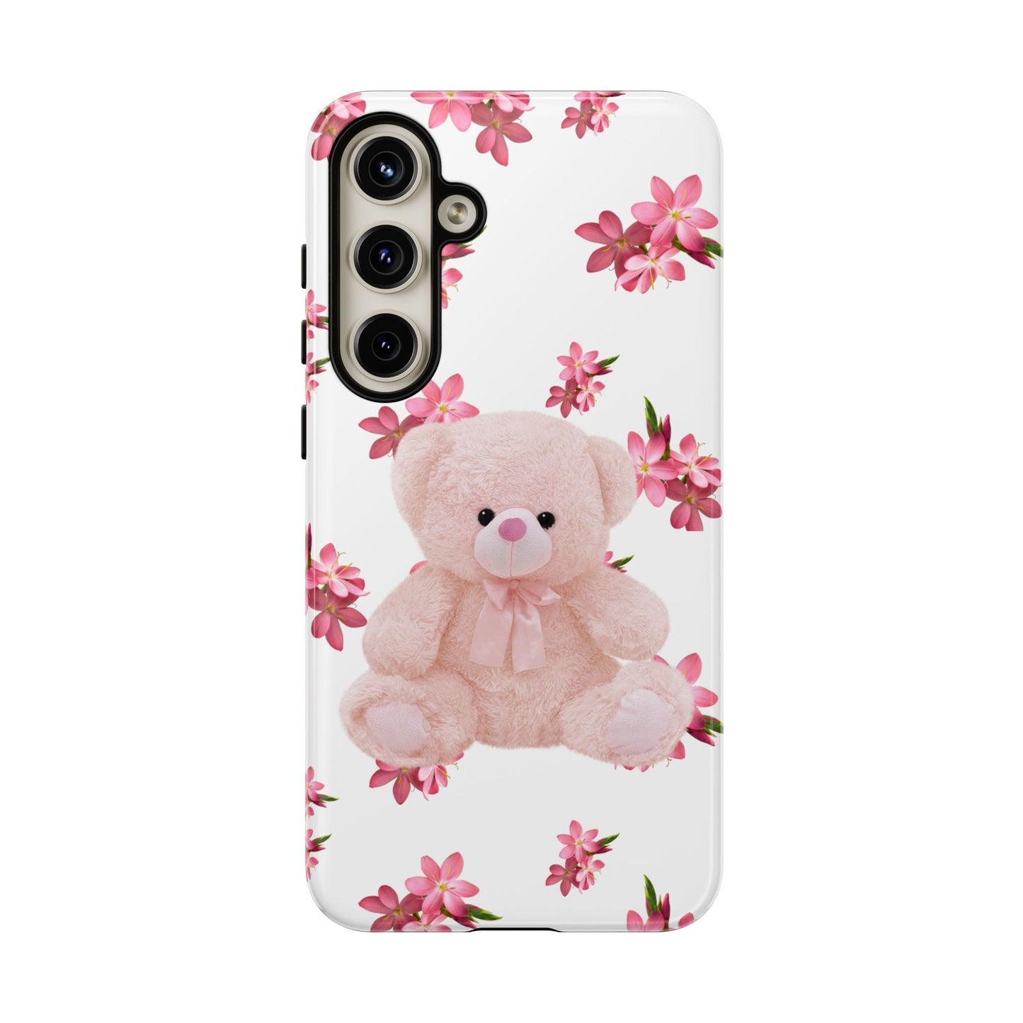 Cute Teddy Bear Phone Case, Floral Phone Cover, Gift for Kids, Teenagers, Birthday, Cute Accessories, Tough Cases